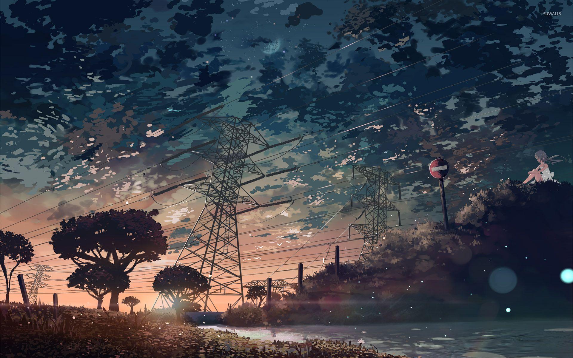 Aesthetic anime town, 0w0, calming, street, sunset, thanks, HD