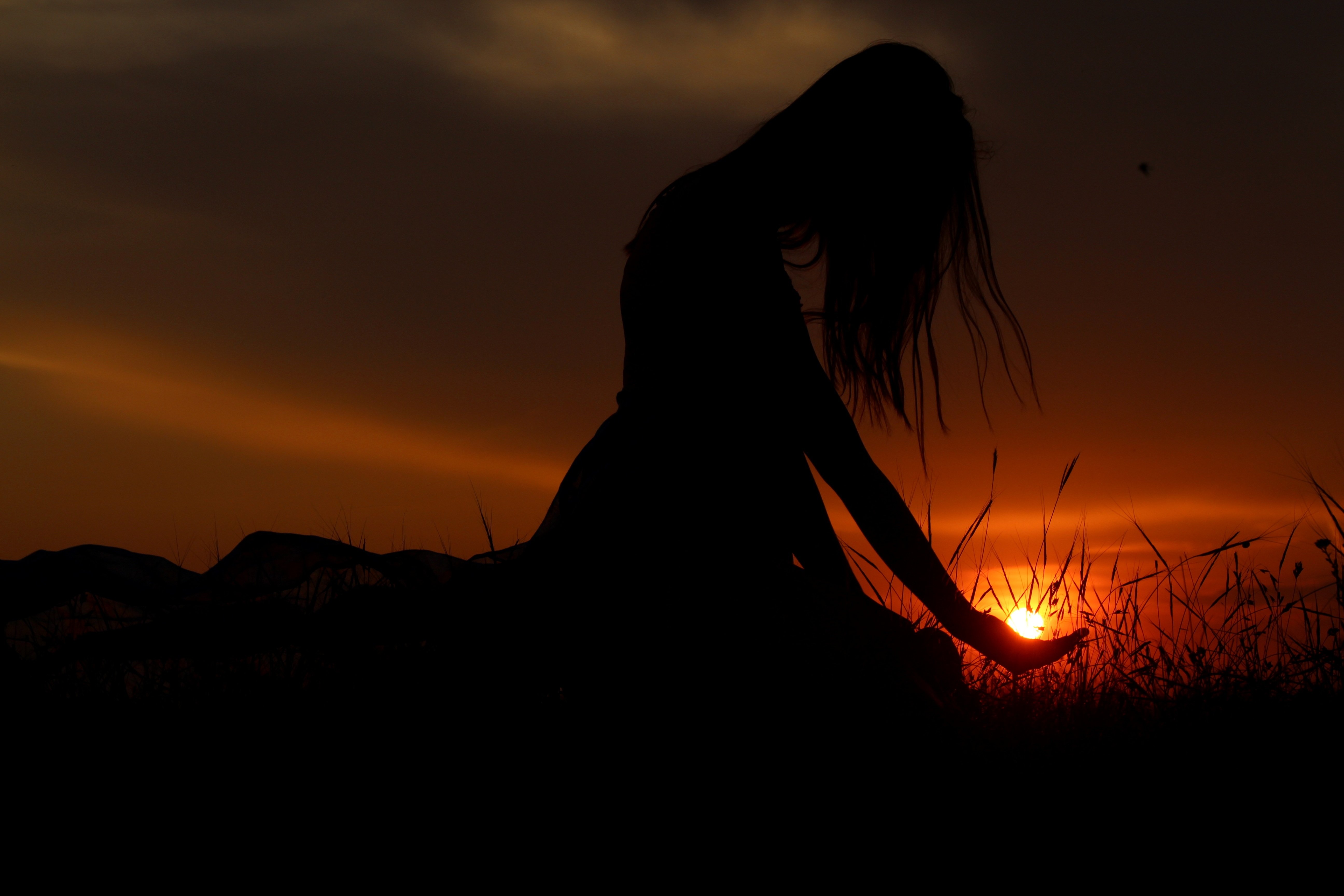 Wallpaper Sunset, Woman, Alone, HD, 5K, Photography