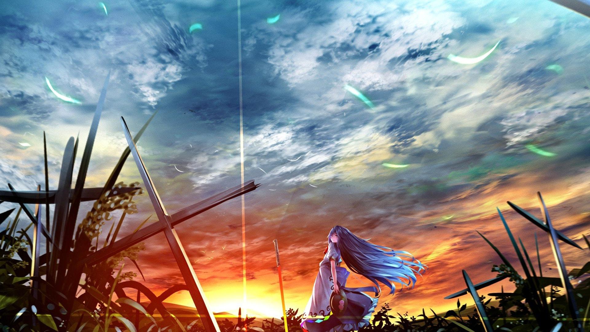 Anime Girl Sunset HD Wallpaper