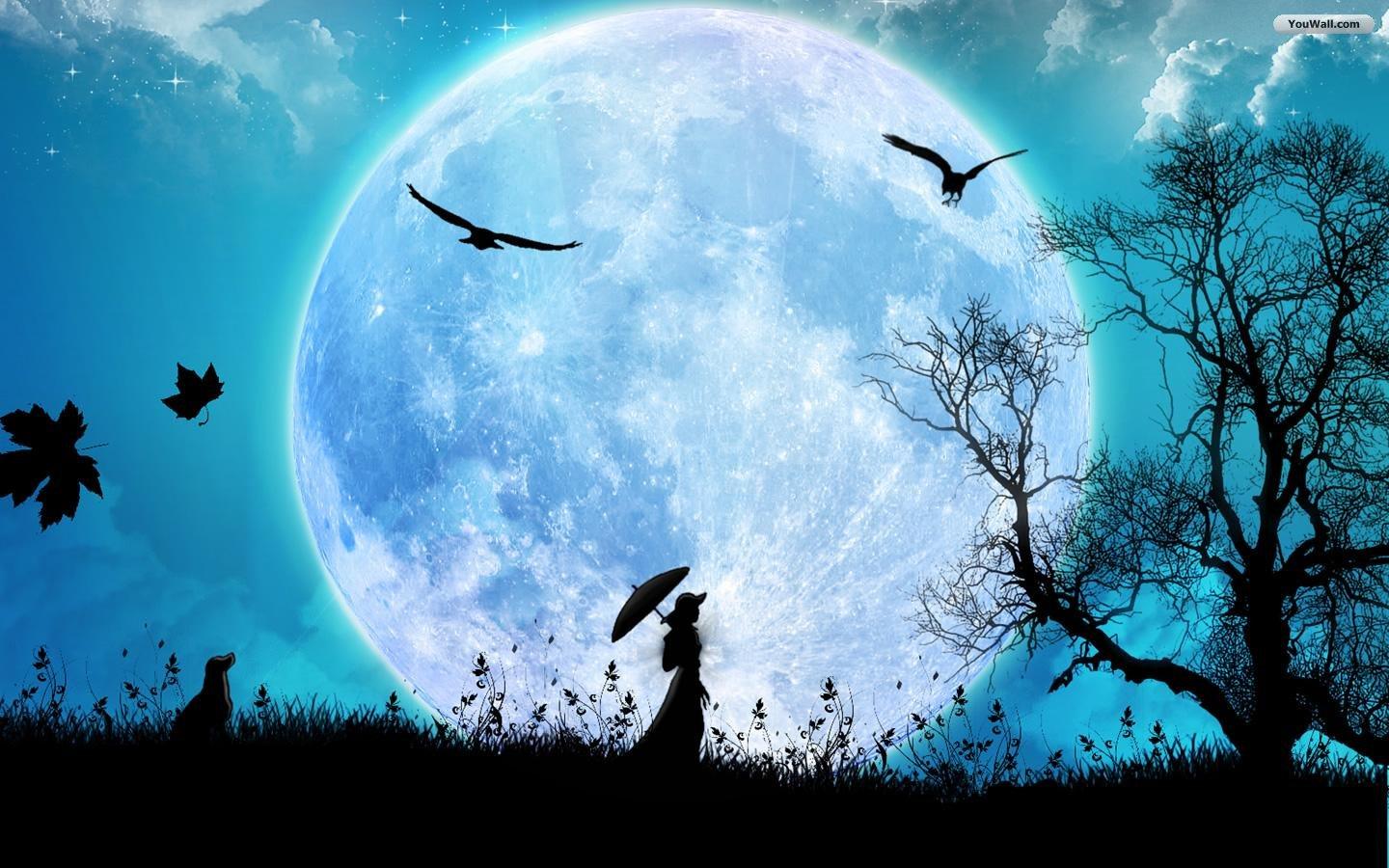 Download wallpaper: girl nightunder, download photo, moon wallpaper