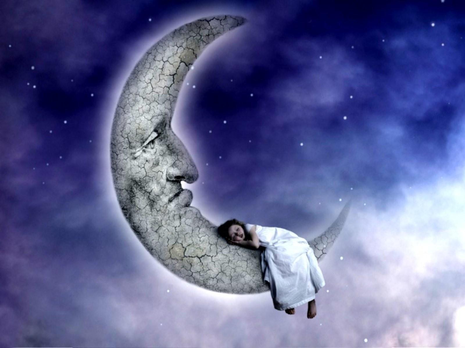 Girl sleeping on the moon wallpaper and image