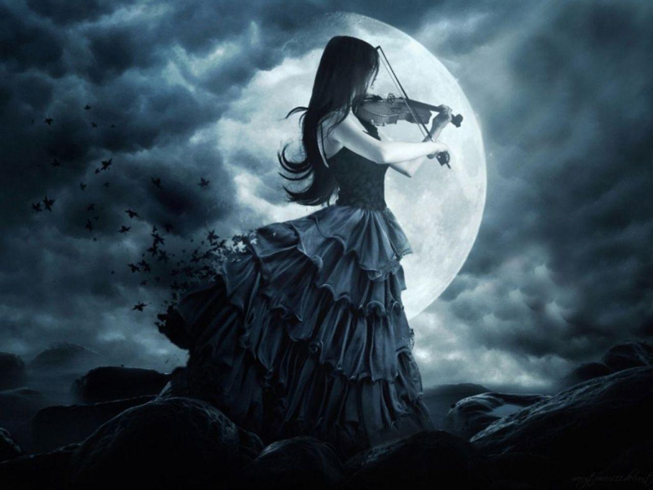 Beautiful Romantic Moonlight Wallpaper. Gothic wallpaper, Gothic music, Girl playing violin