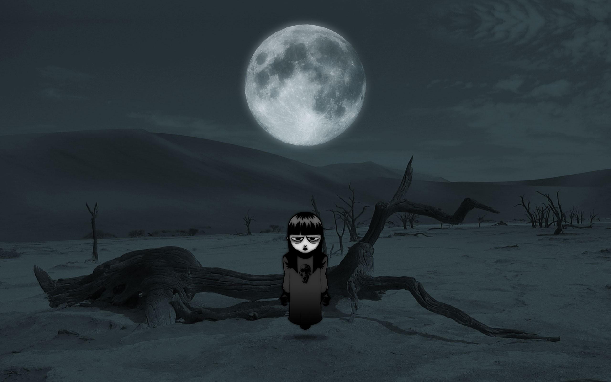 creepy, Little Girl, Desserts, Moon, Landscape Wallpaper HD