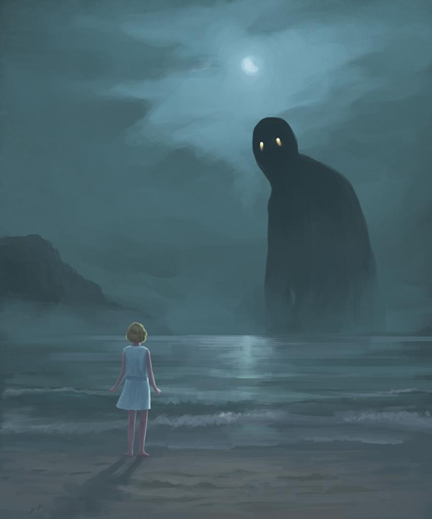 Wallpaper Little girls Monsters Fantasy Moon Coast night time