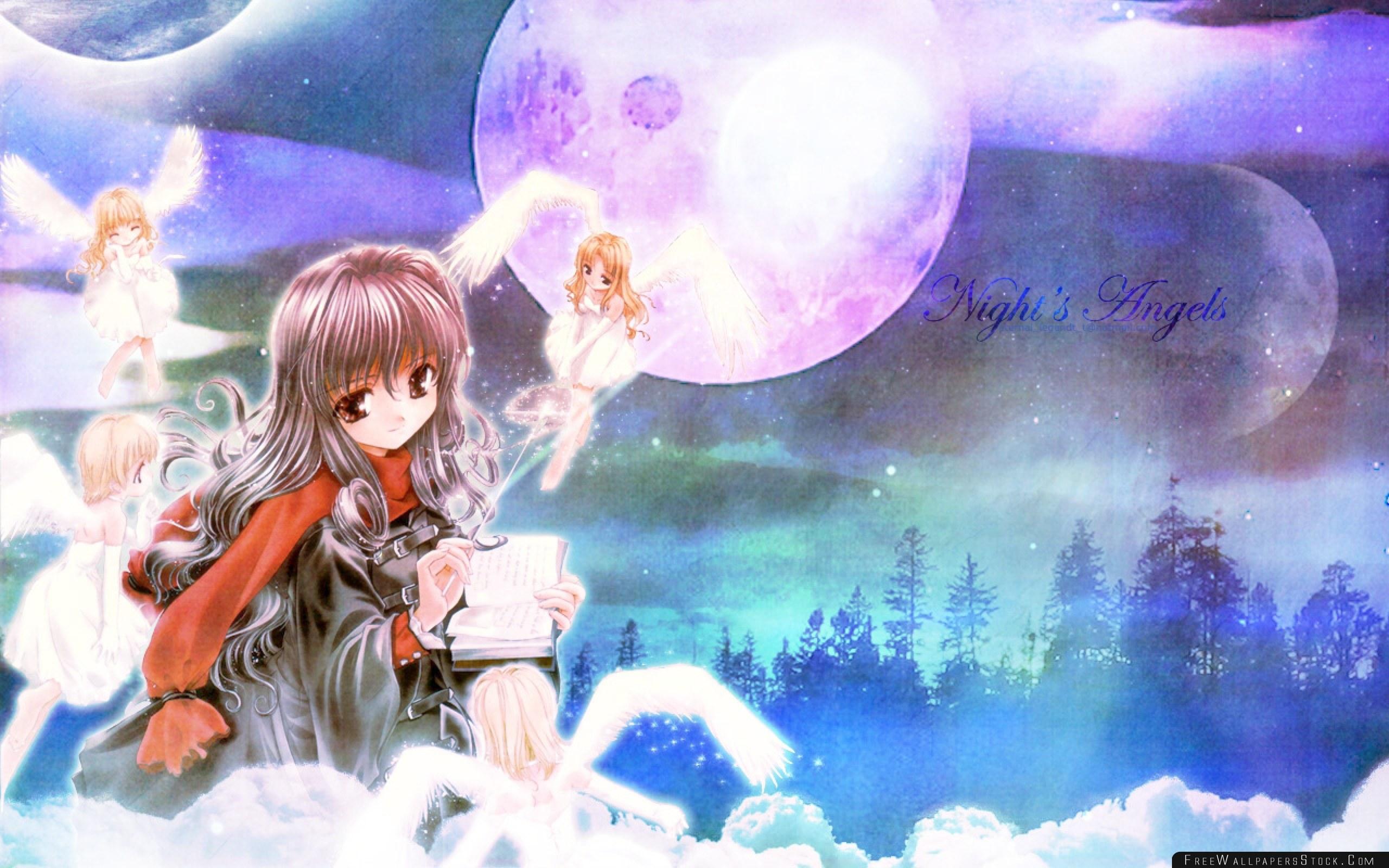 Aquarian Age Girl Brunette Moon Book Night Wallpaper