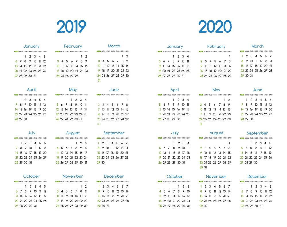 year 2019 2020 calendar vector design royalty free year