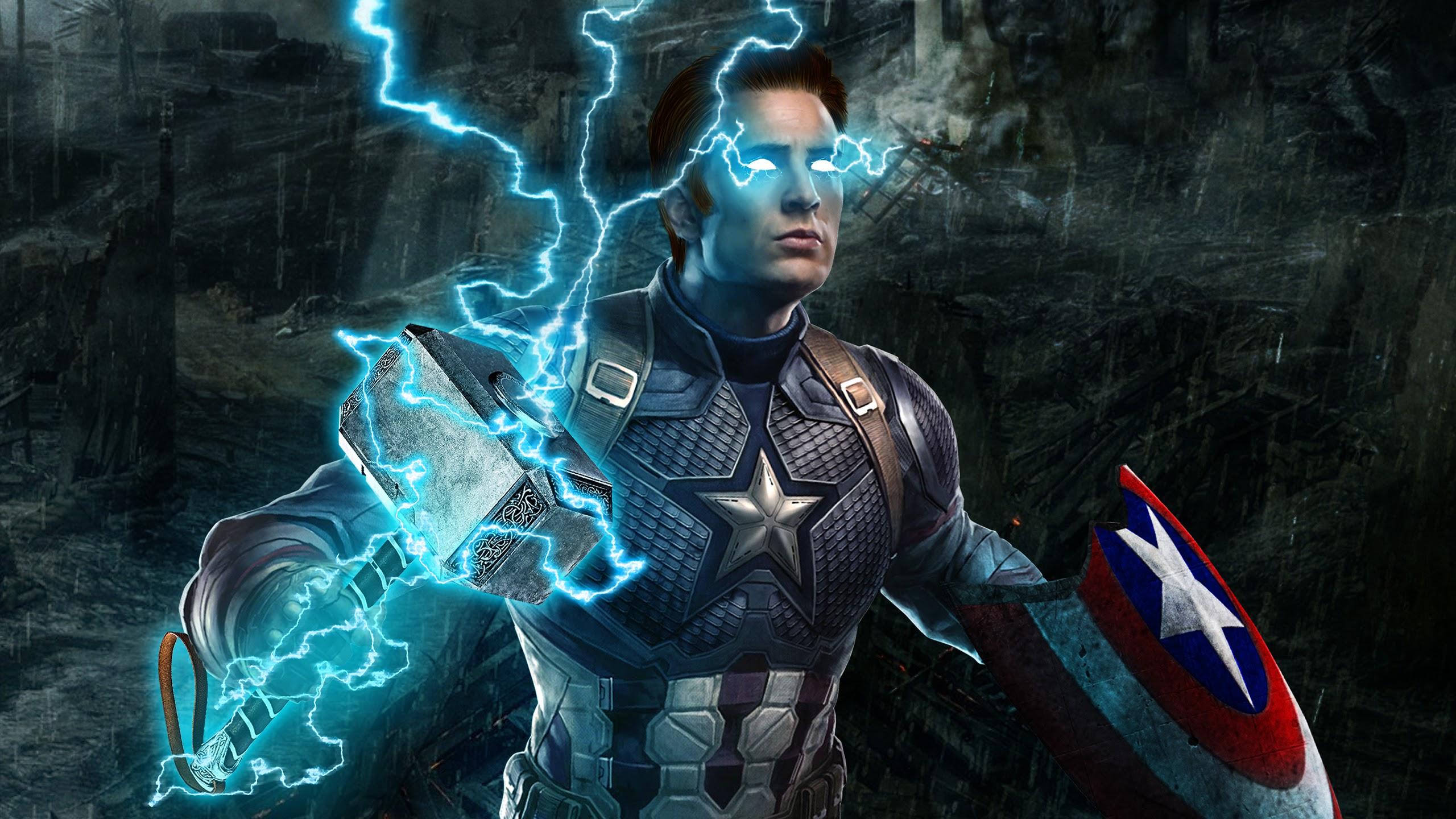 Avengers: Endgame, Captain America, Thor Hammer, Lightning, 4K