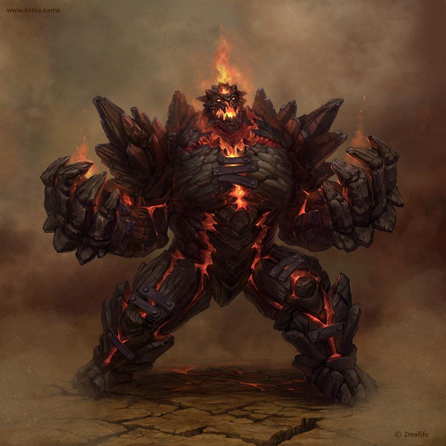 Creative earth, magma, fire, water and iron Golem artworks