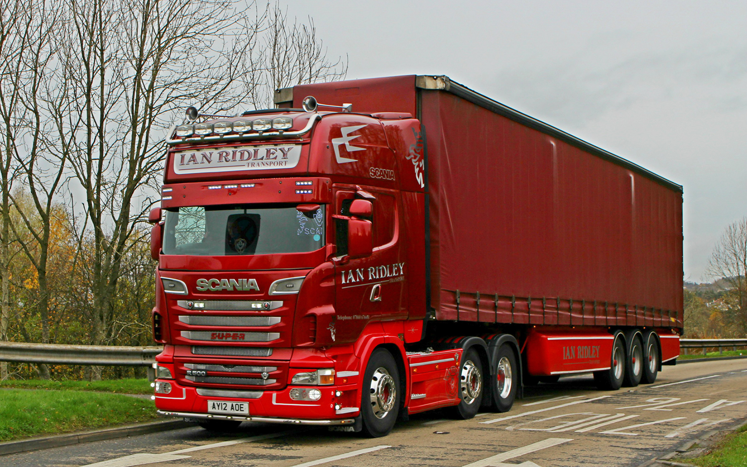 Wallpaper lorry Scania R500 V8 6 x 2 AY12AOE Red Cars 2560x1600