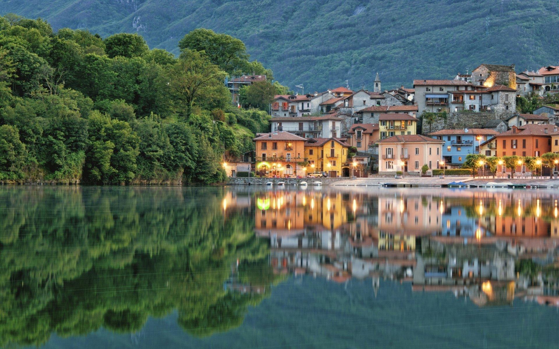 mergozzo piedmont italy lake mergozzo lake reflection buildings