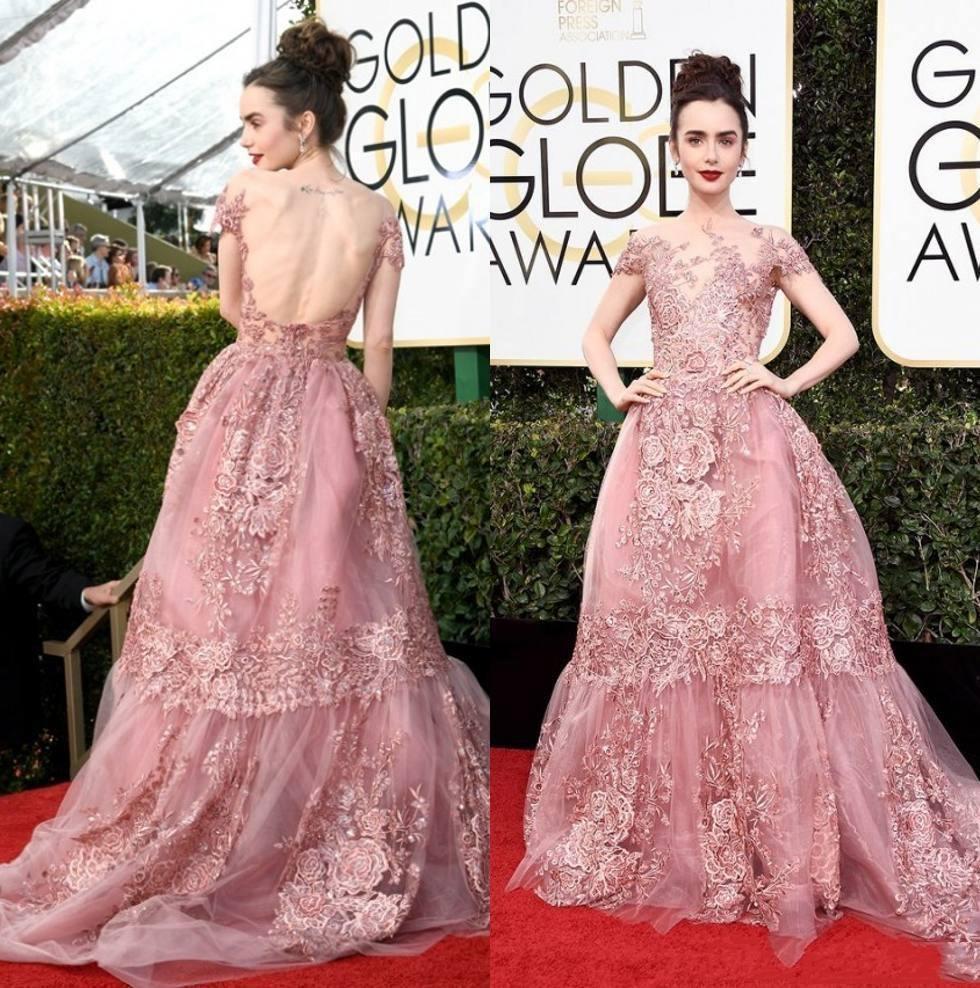New Golden Globe Awards Lily Collins Zuhair Murad Celebrity