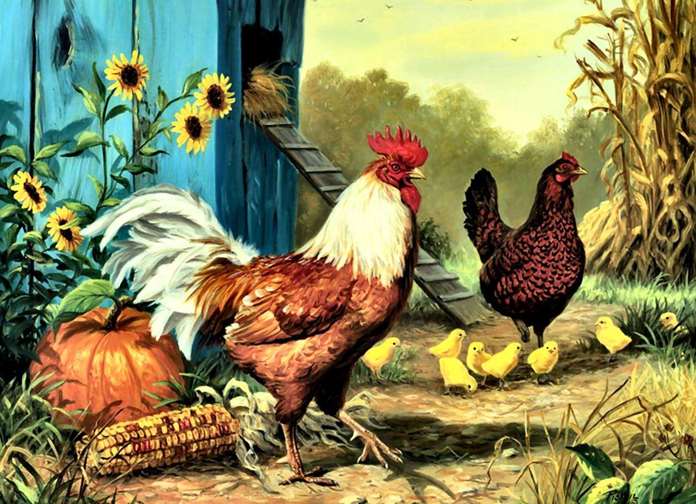 Chickens Painting Wallpaper