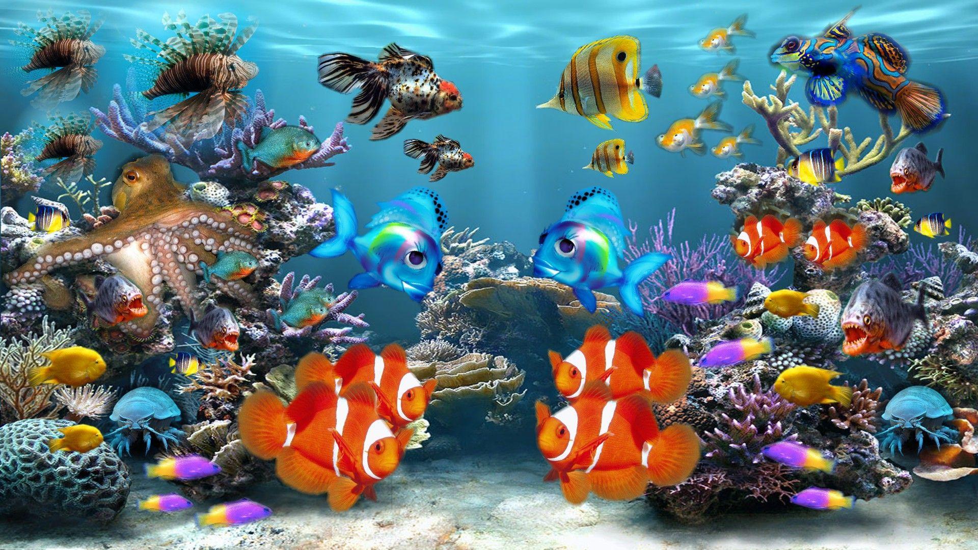 Fish Tank Moving Desktop Background. Aquarium Colors Screensaver