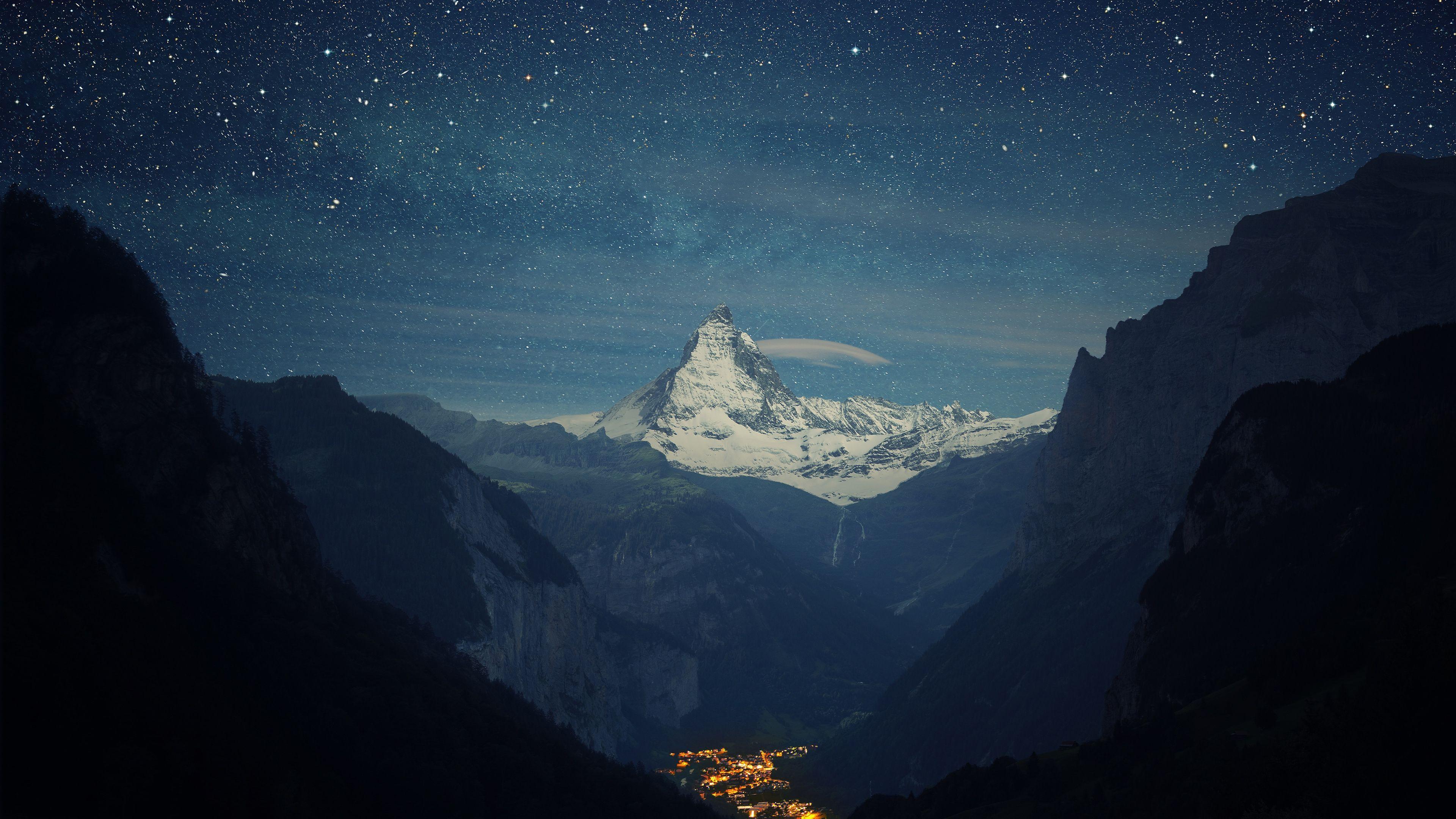 Snowy mountain under the stars HD desktop wallpaper, Widescreen