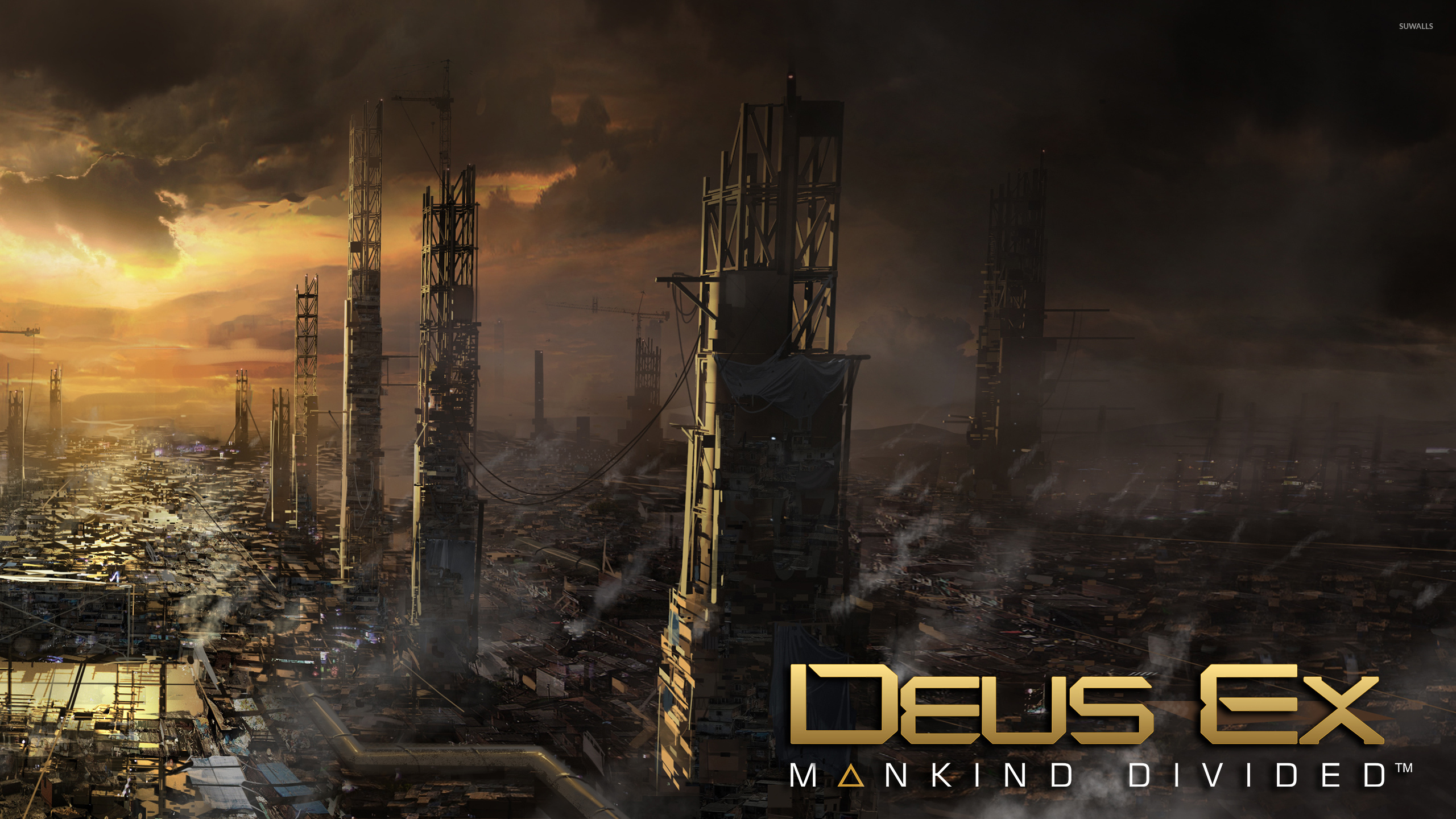 Sunset above the city in Deus Ex: Mankind Divided wallpaper