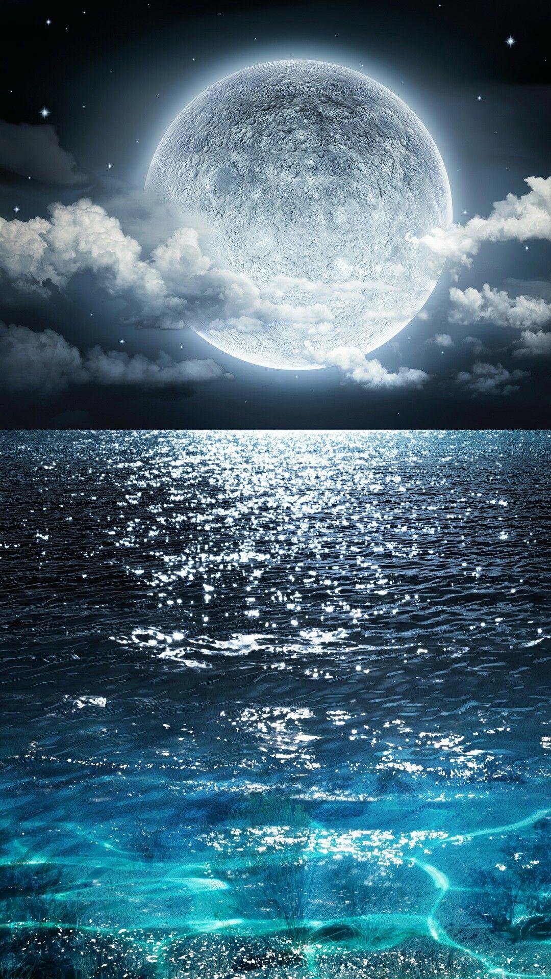 Blue Moon with Ocean from Zedge. Beautiful Picture. Moon
