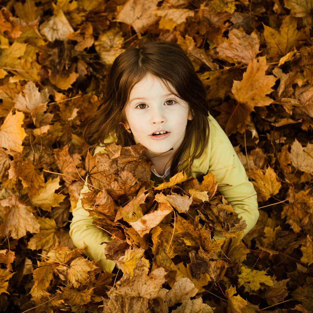Cute Beautiful Girl In Autumn Leaves iPad Wallpaper Free Download
