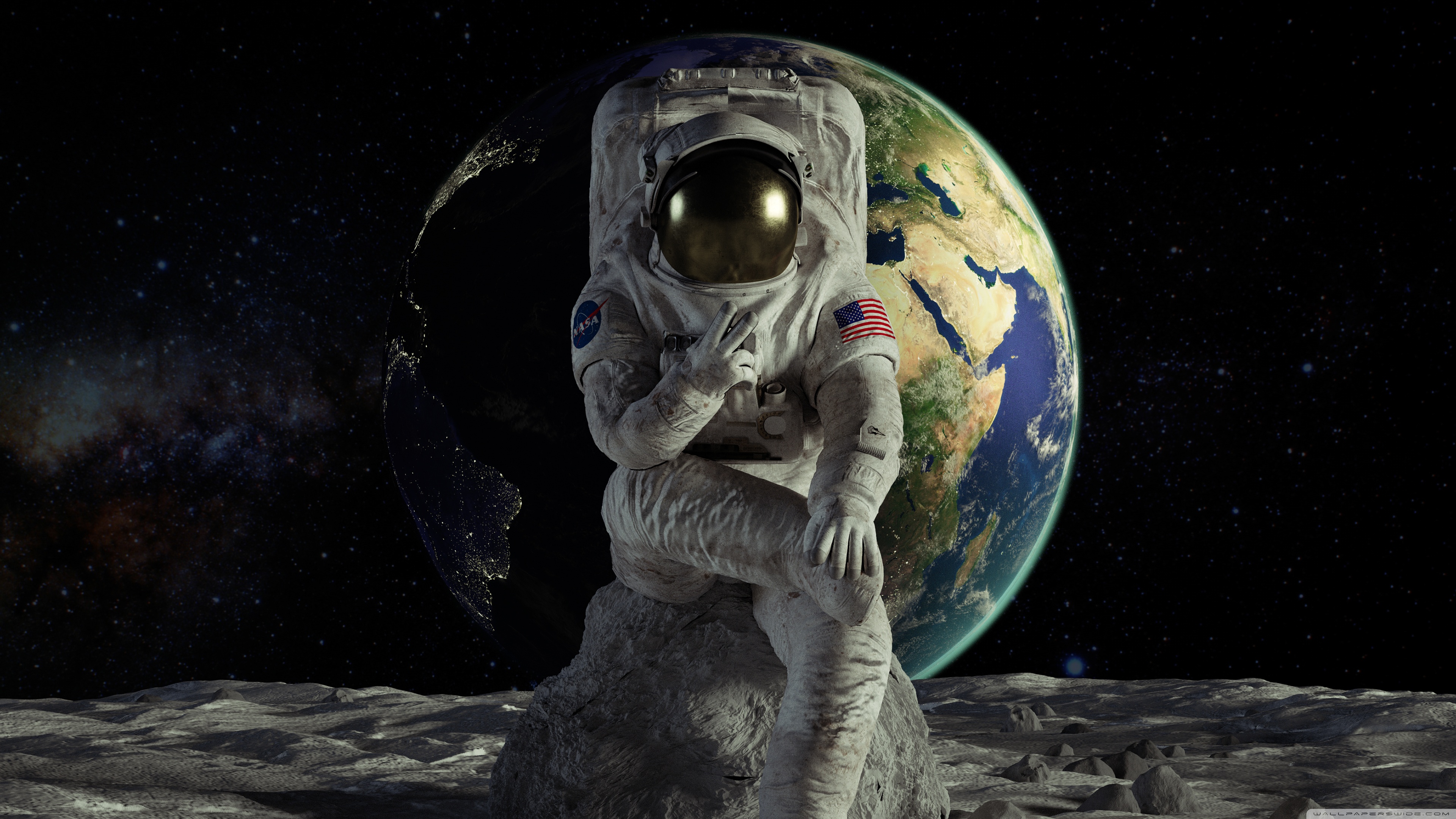 Astronaut on the Moon Victory ❤ 4K HD Desktop Wallpaper for • Wide