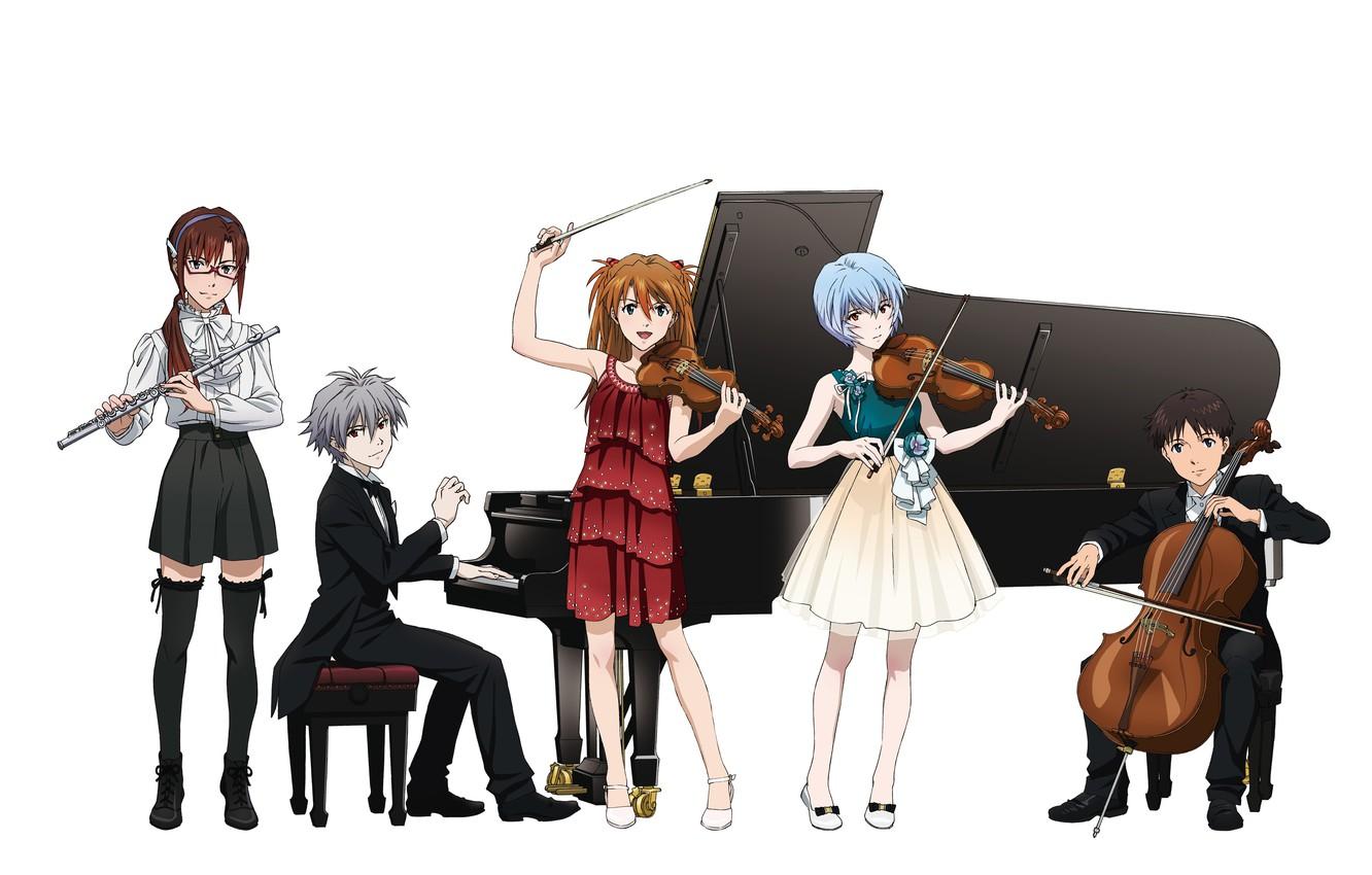 Wallpaper game, Neon Genesis Evangelion, anime, plan, violin, cello