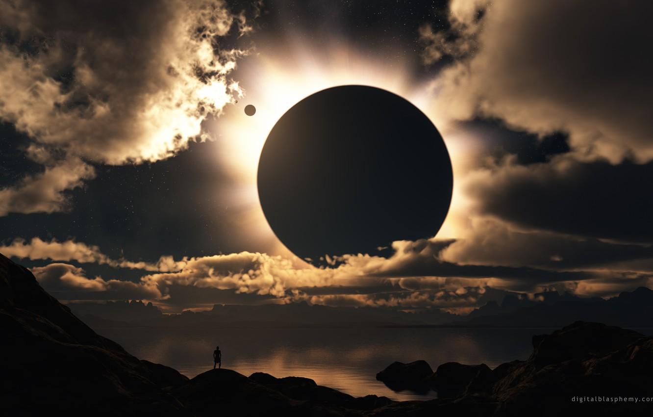 Wallpaper clouds, light, people, solar Eclipse image for desktop