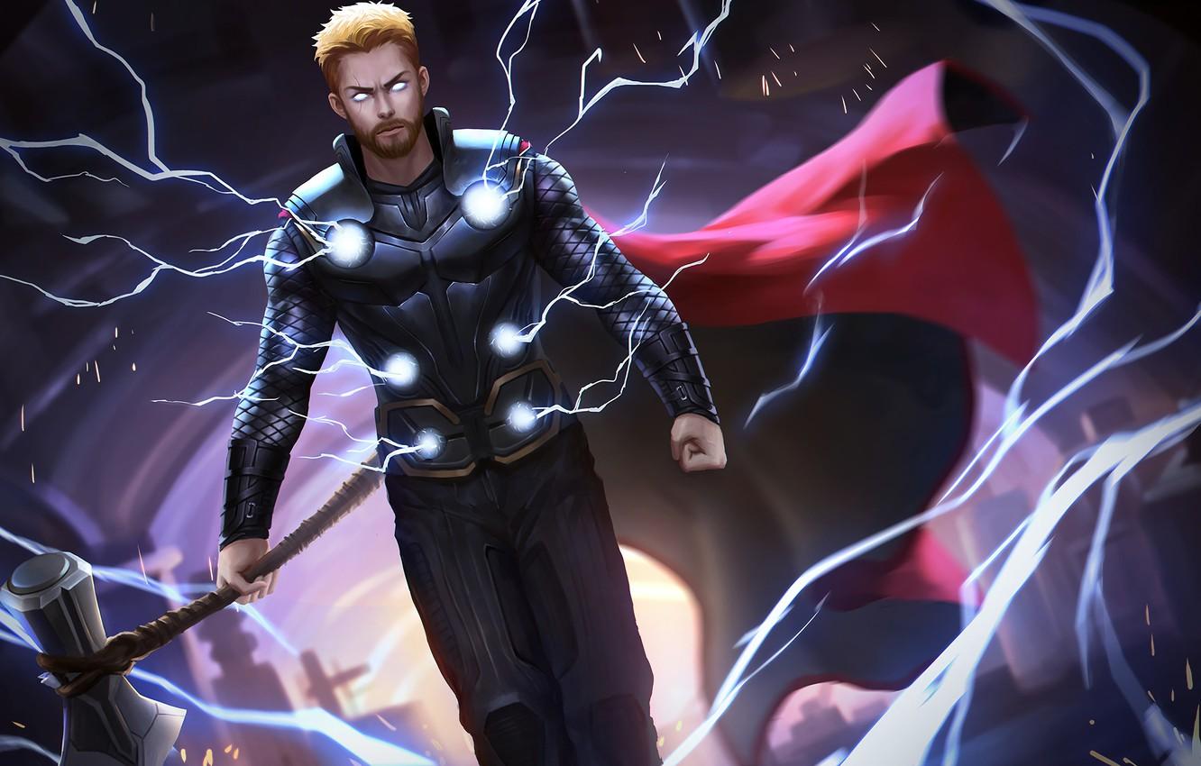 Wallpaper zipper, cloak, lightning, axe, Thor, Thor, war infinity
