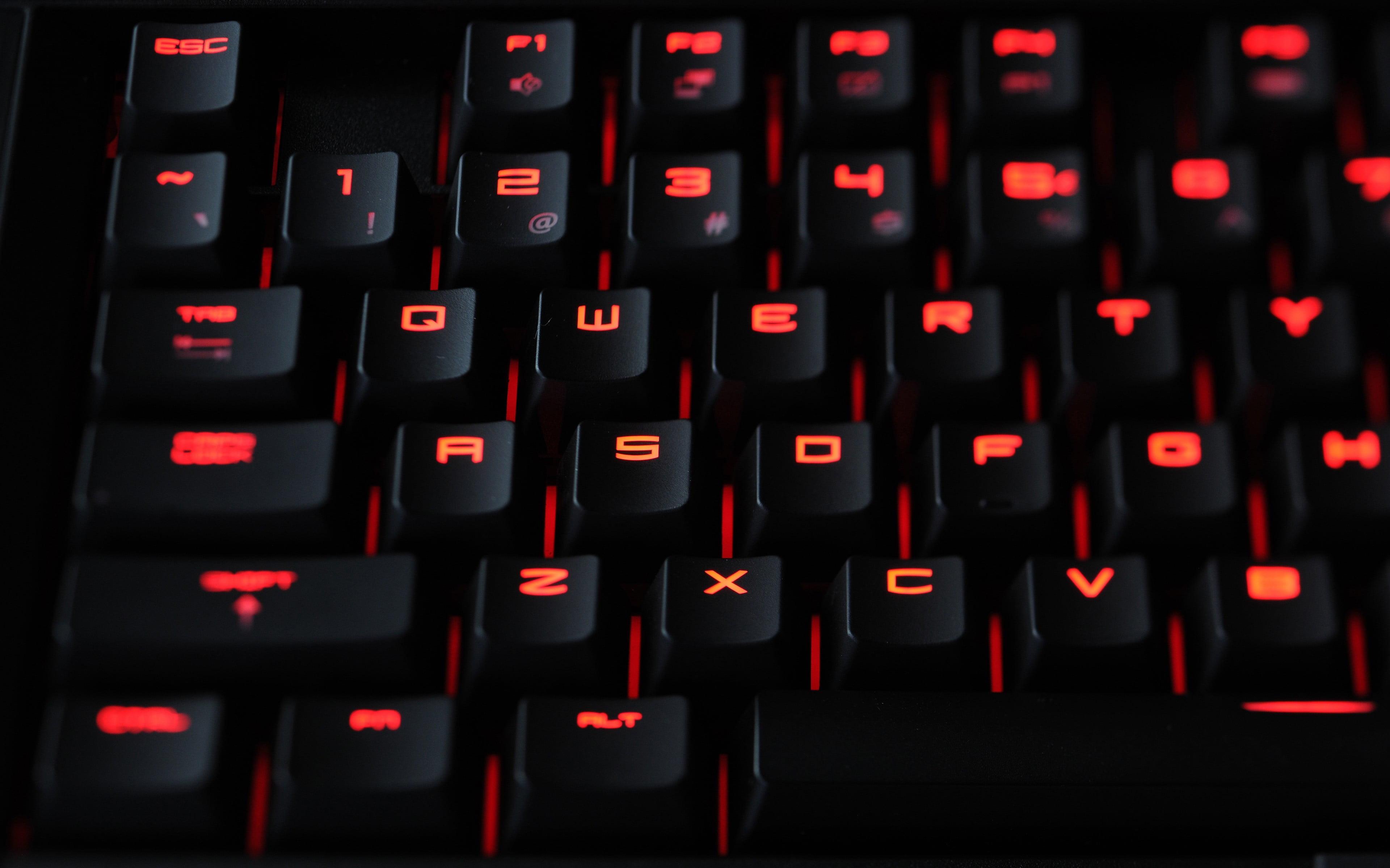 Black and red LED computer keyboard HD wallpaper. Wallpaper