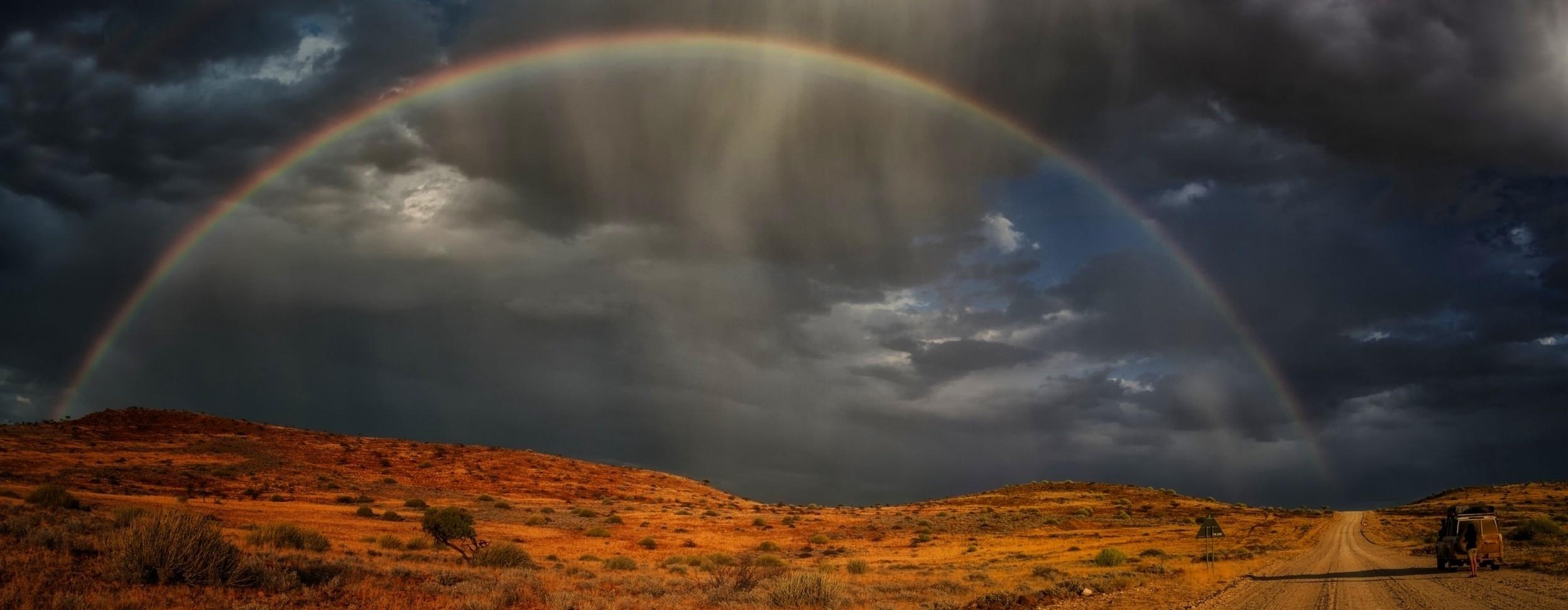 landscape, Nature, Africa, Namibia, Rainbows, Steppe, Dirt Road