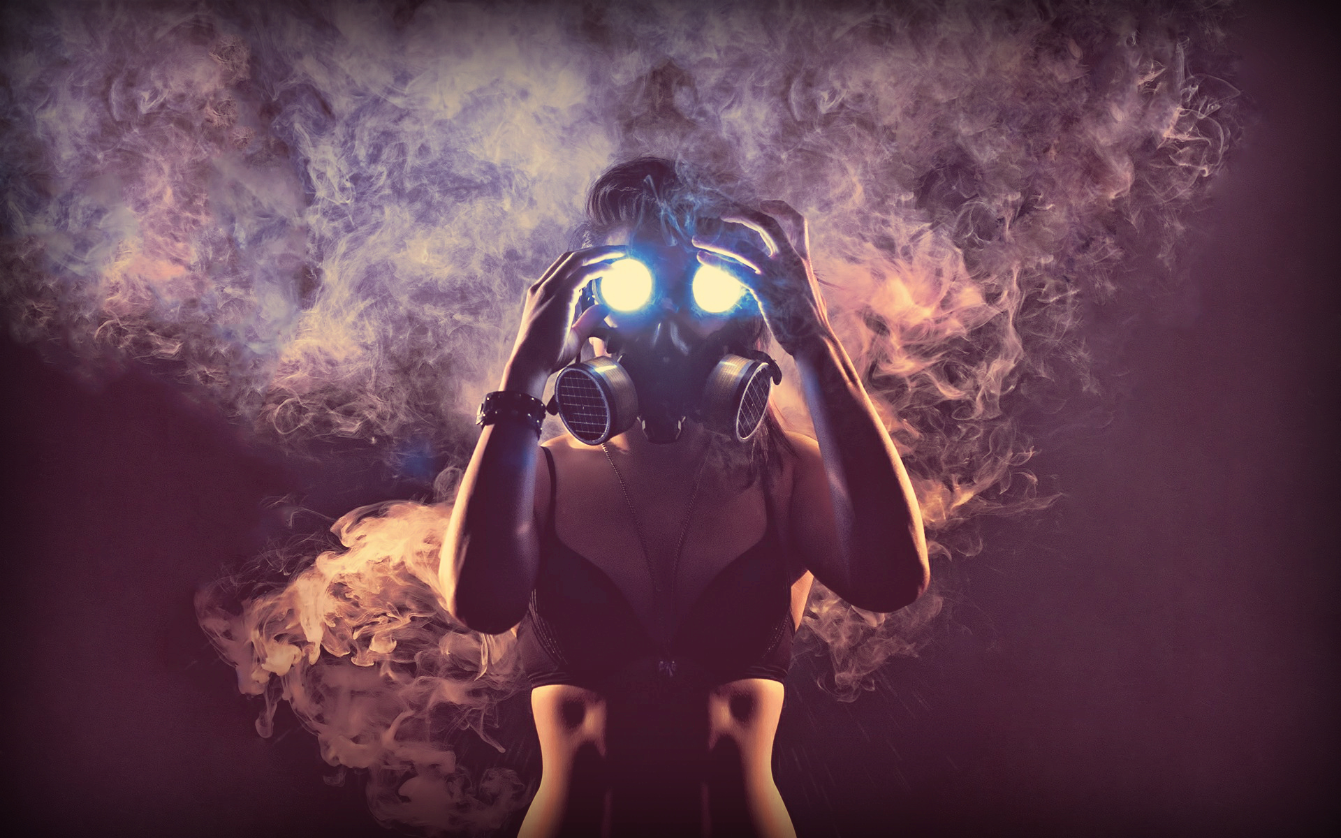 Download the Glowing Eyes Gas Mask Wallpaper, Glowing Eyes Gas Mask