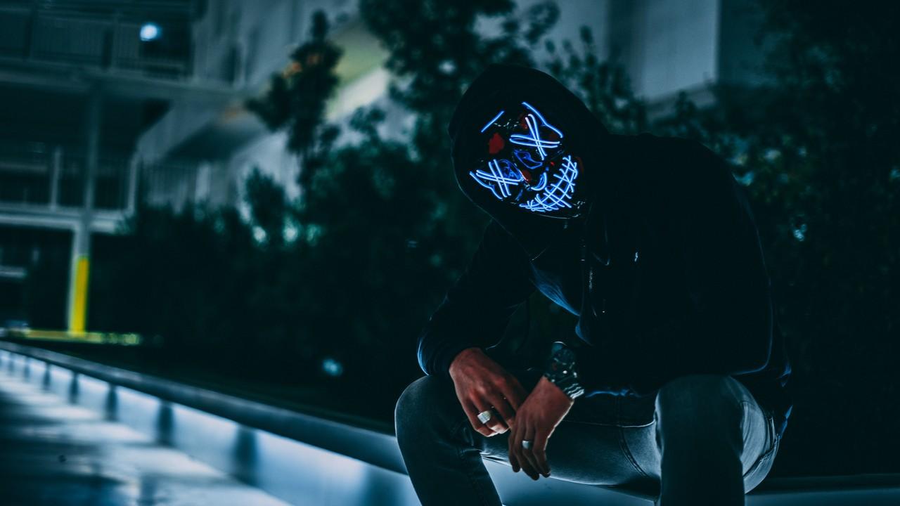 Wallpaper mask, hood, anonymous, glow, darkness, face hd, picture, image