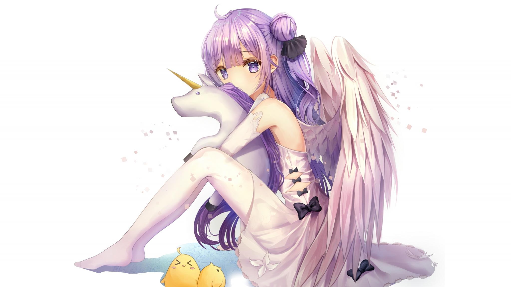 Download 2048x1152 wallpaper azur lane, unicorn with wings, anime