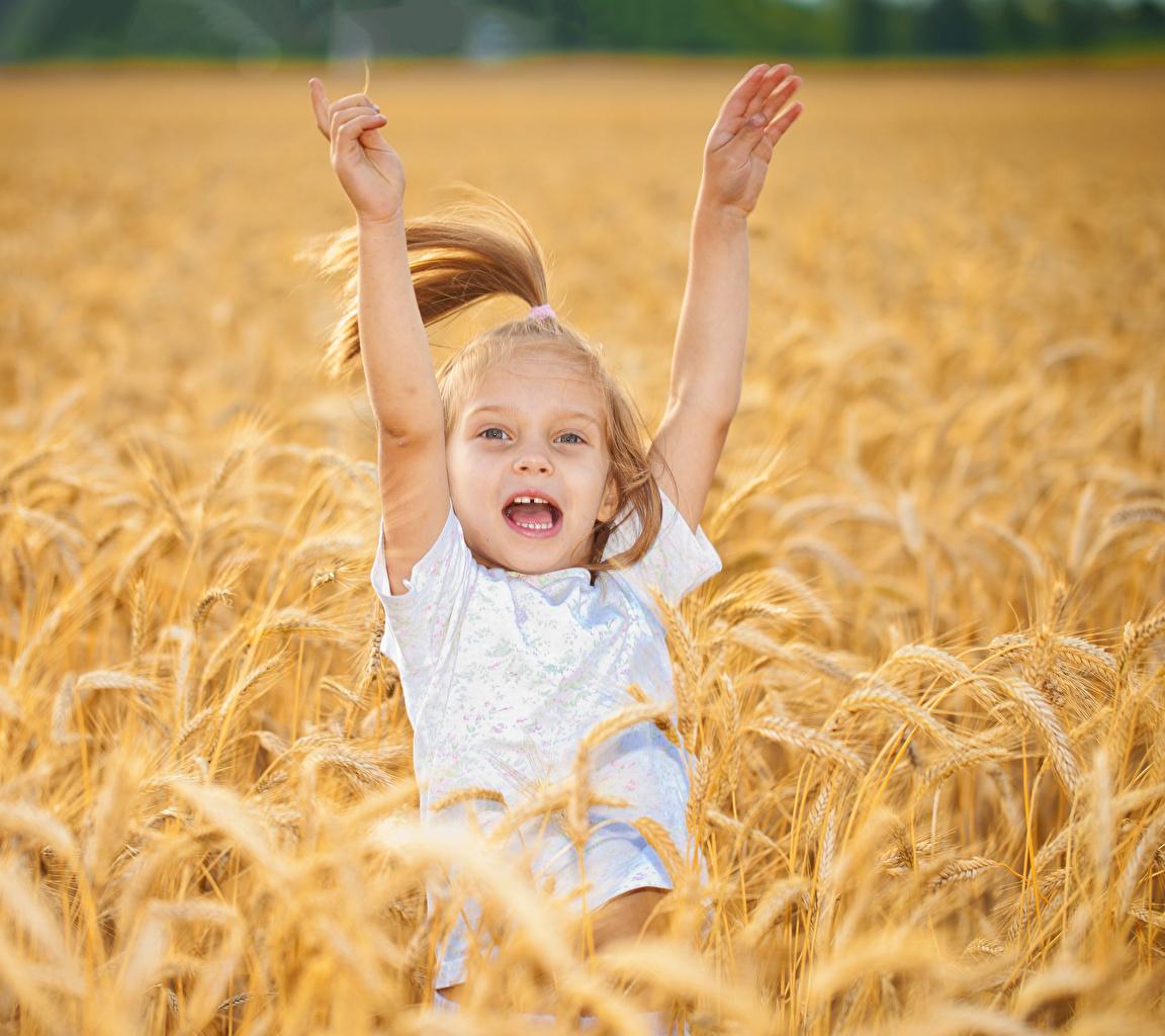 Wallpaper Little girls happy Children Fields Hands