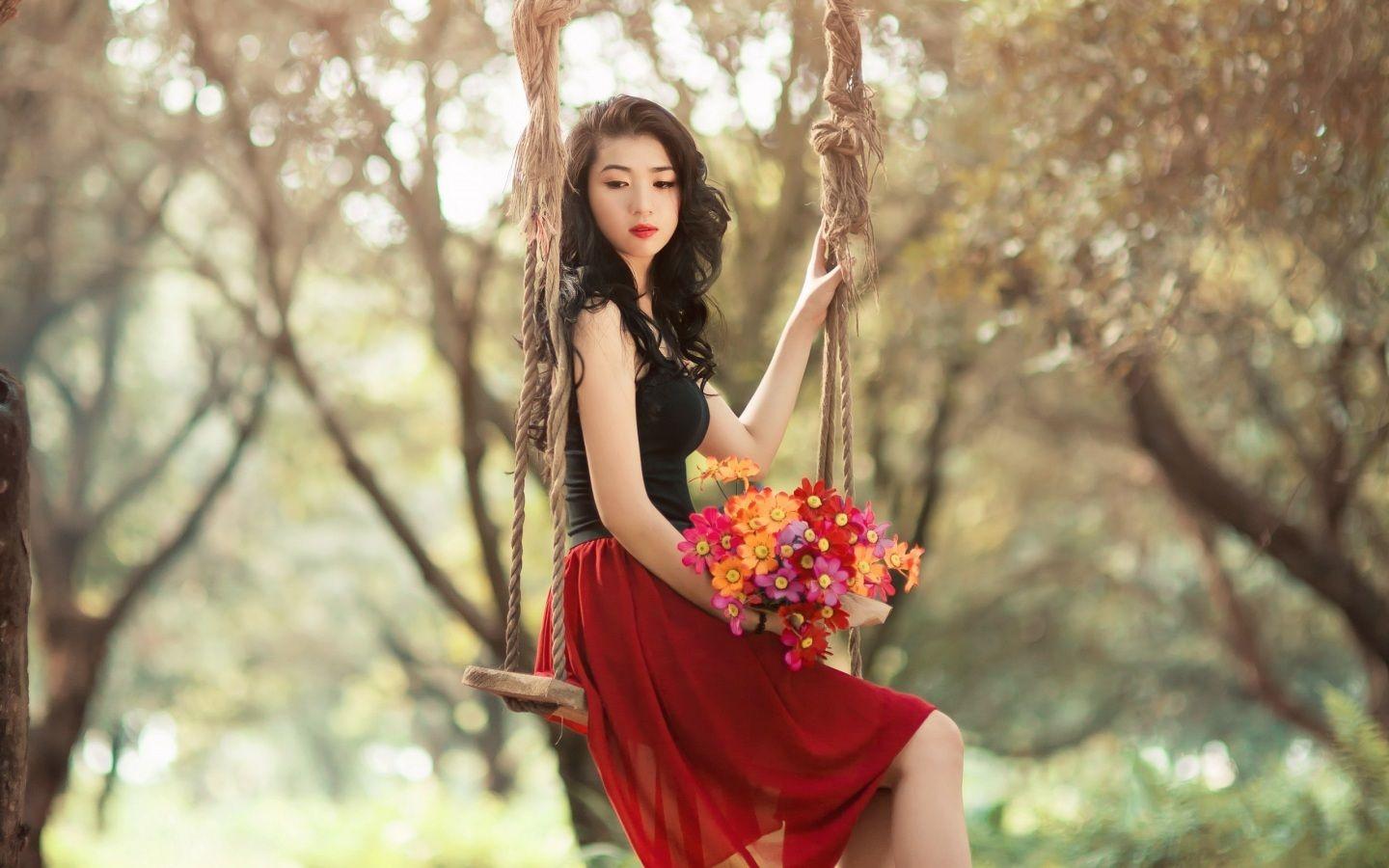 Most Beautiful Girl With Flowers HD Wallpaper. Beautiful girl