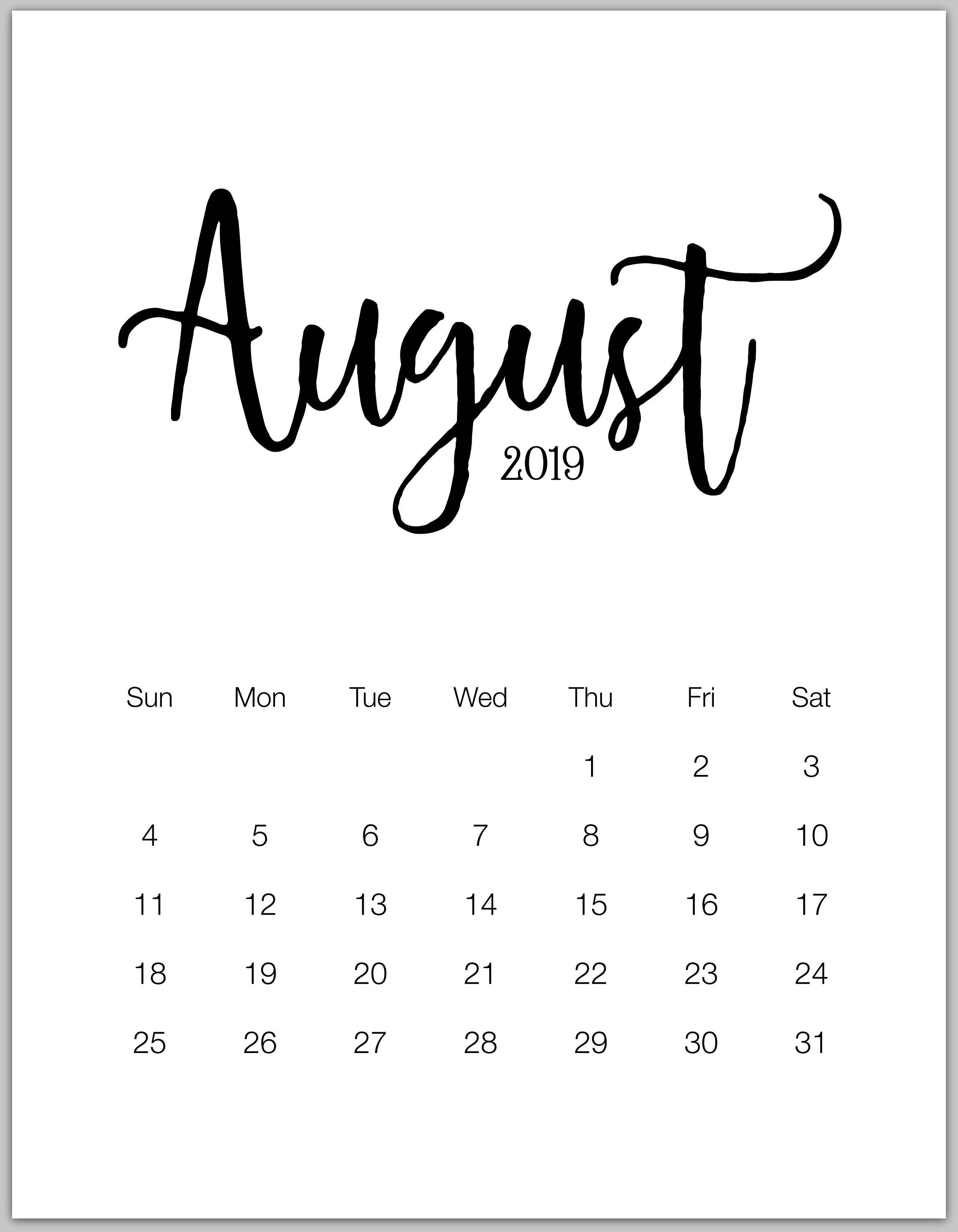 august 2019 minimalist calendar. bbb. Calendar, Calendar wallpaper