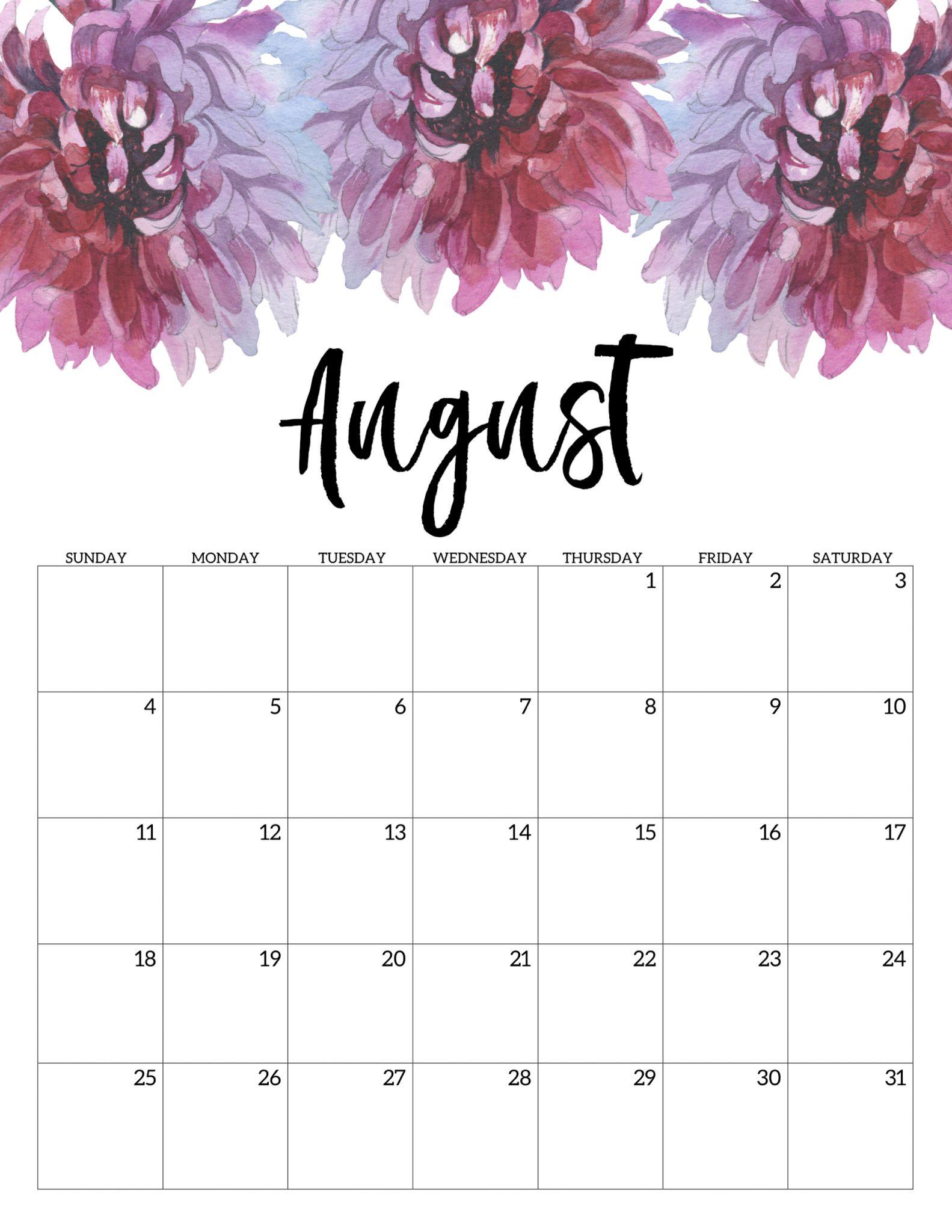 ✅ Blank August 2019 Calendar Printable Free Download