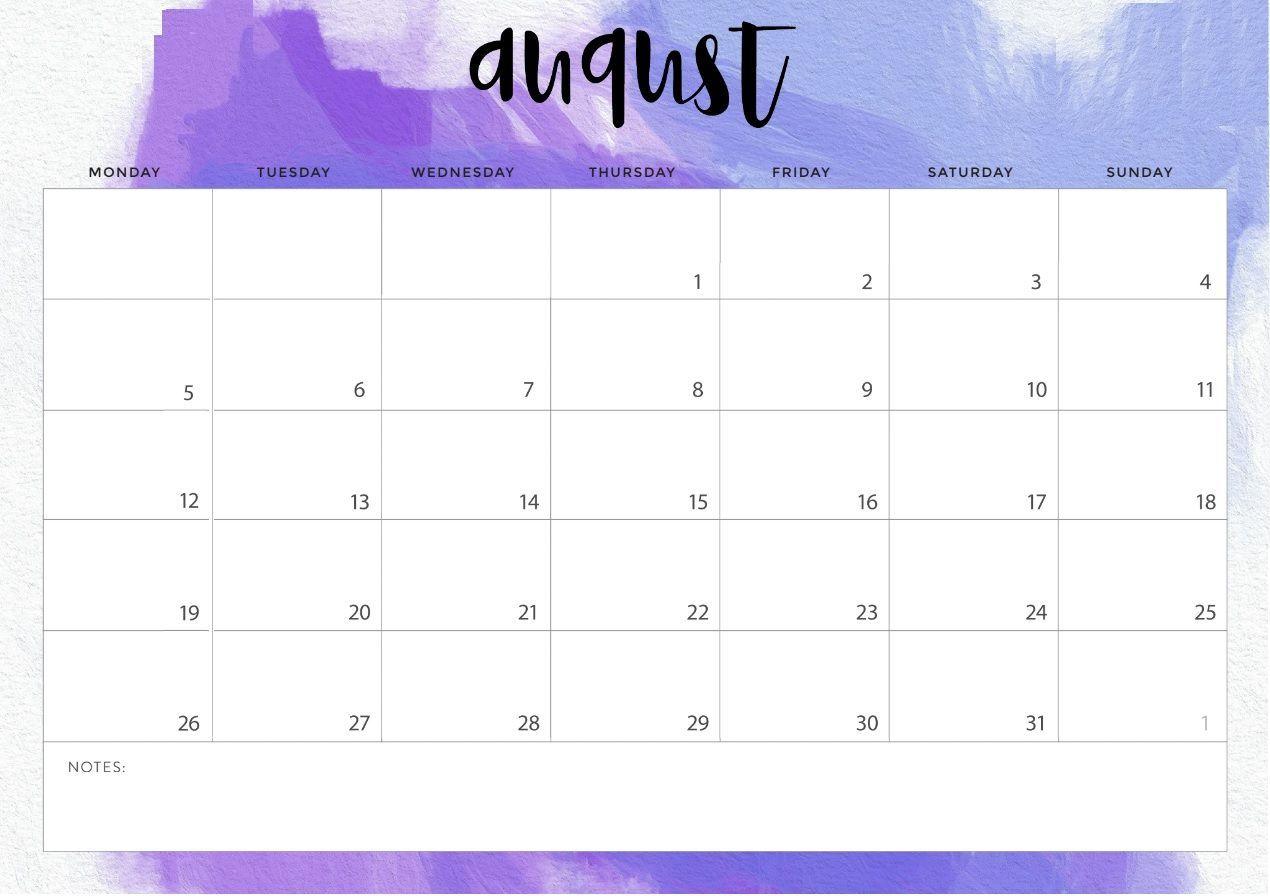 August 2019 Printable Calendar Blank Hour