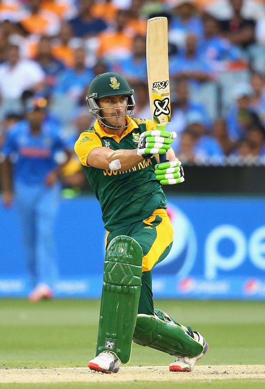 Faf du Plessis flicks the ball to the leg side, India v South Africa