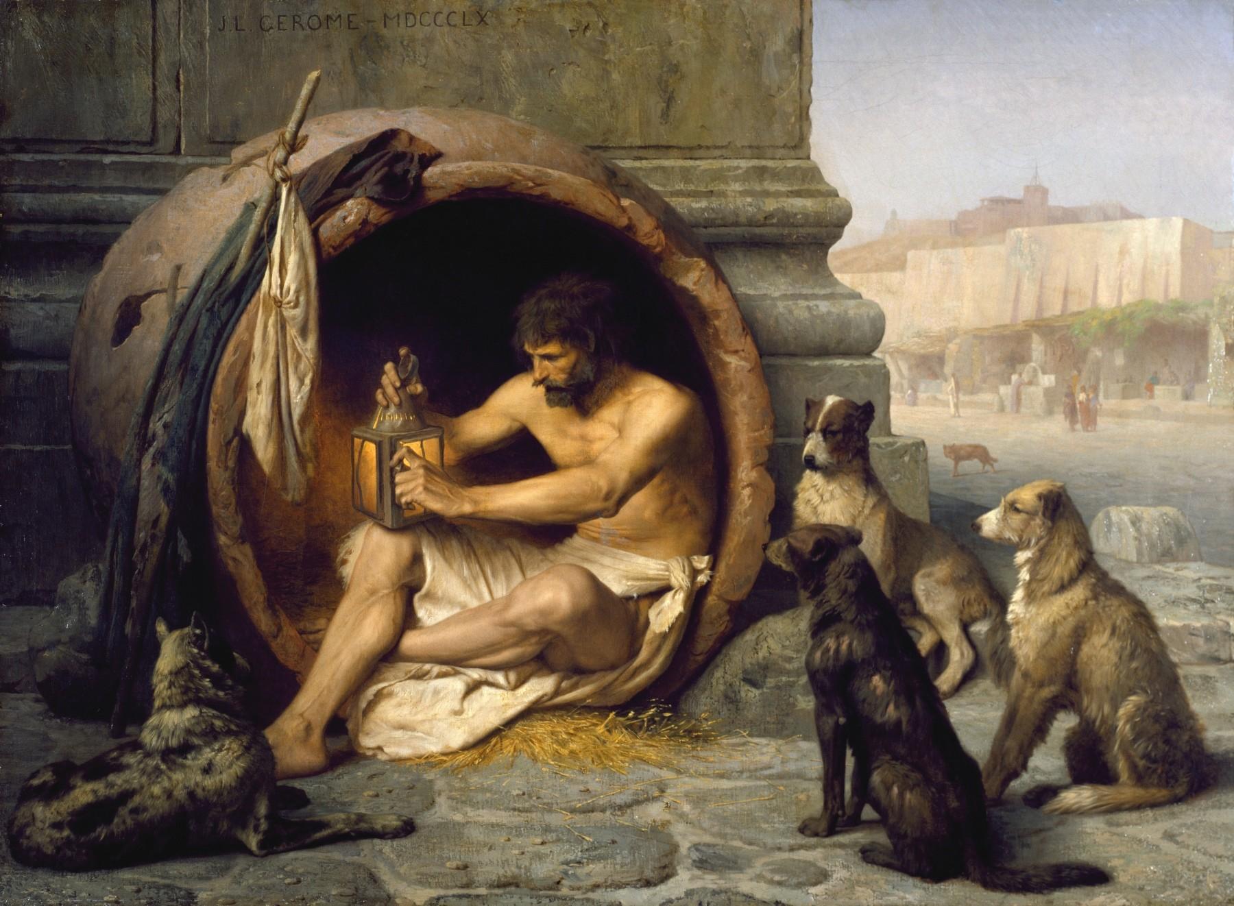 Greek Philosophers, #Jean Léon Gérôme, #dog, #painting, #Diogenes