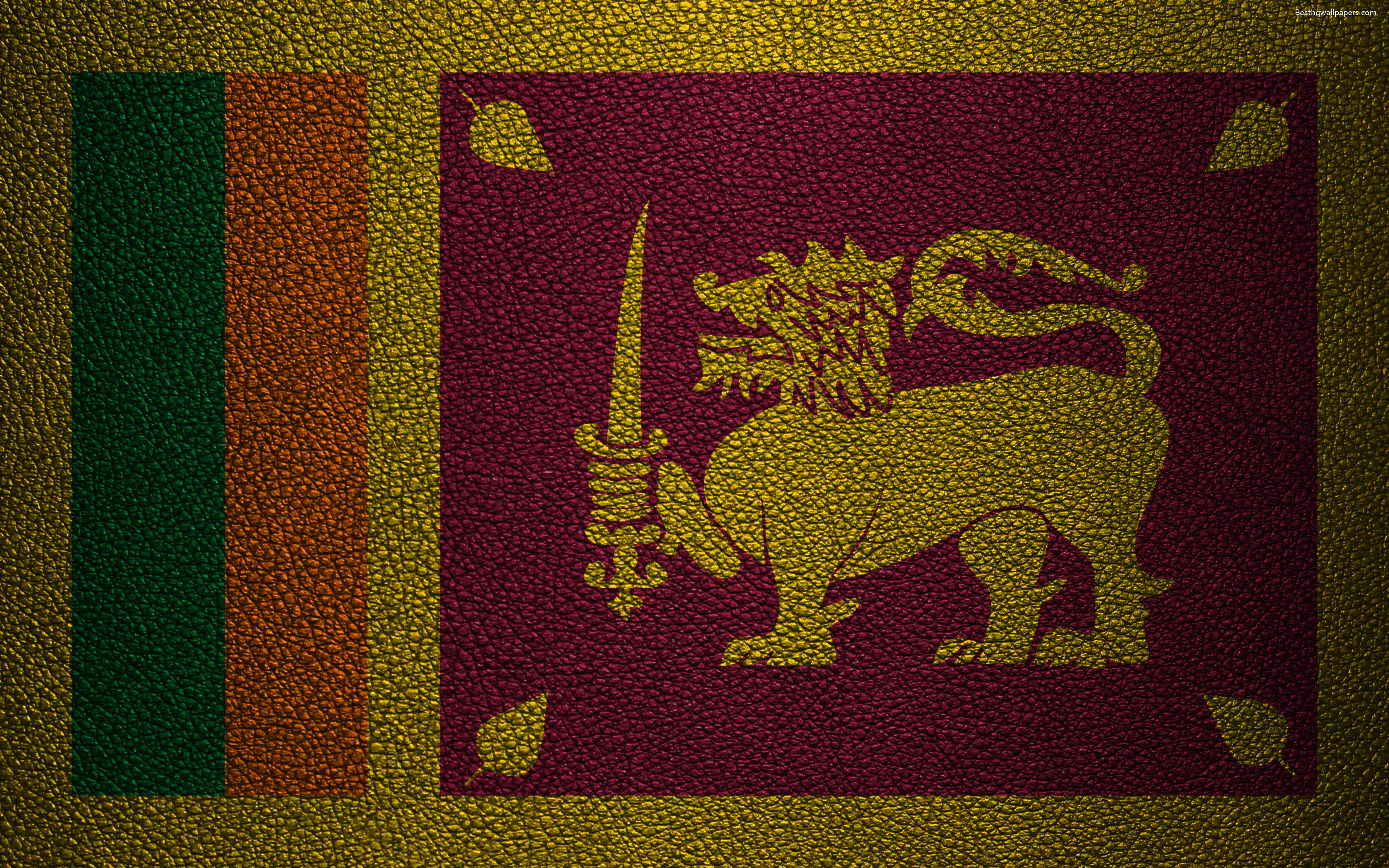 Download wallpaper Flag of Sri Lanka, 4K, leather texture, Sri