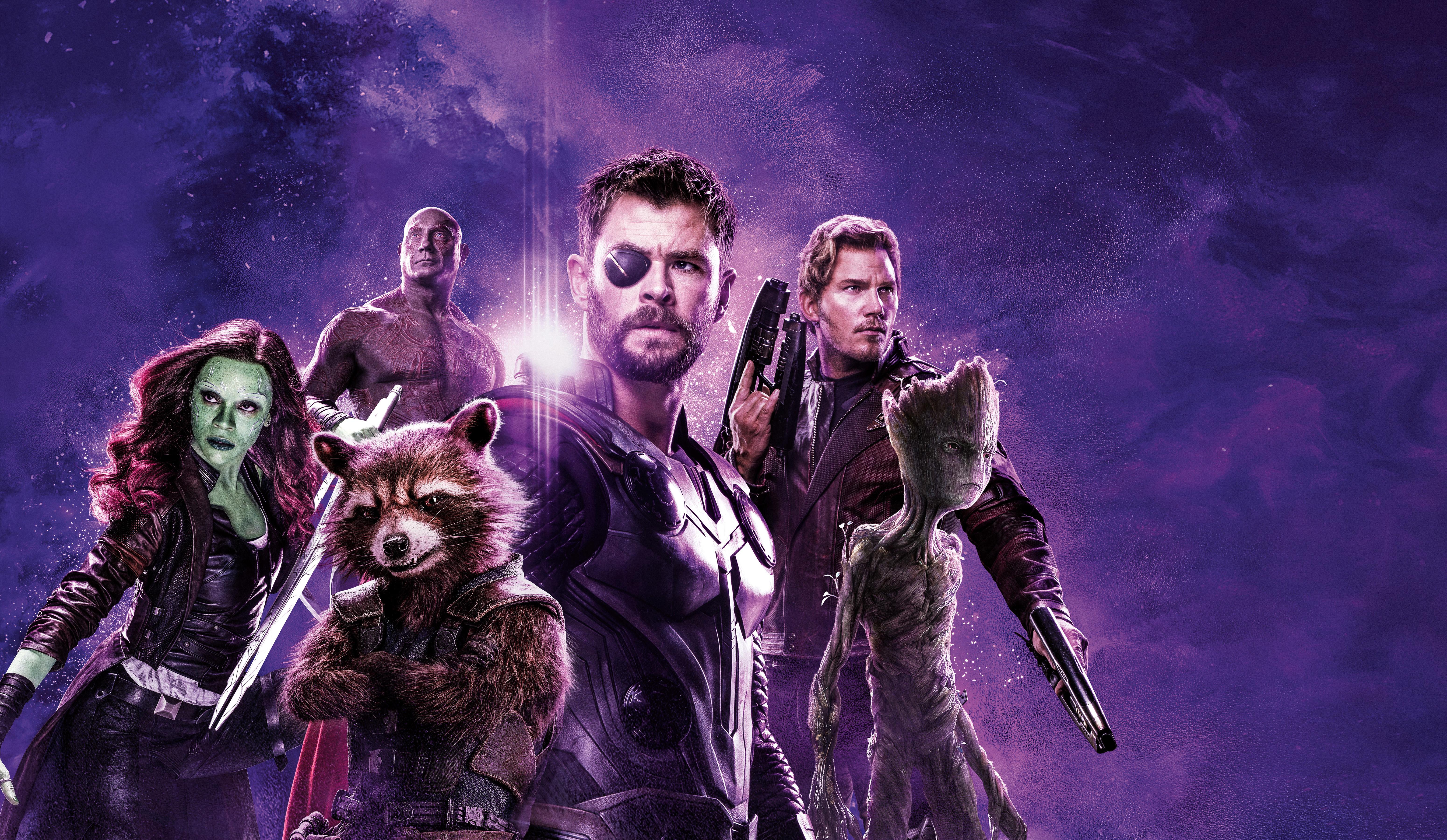 Wallpaper Avengers: Endgame, Gamora, Rocket Raccoon, Thor, Star Lord