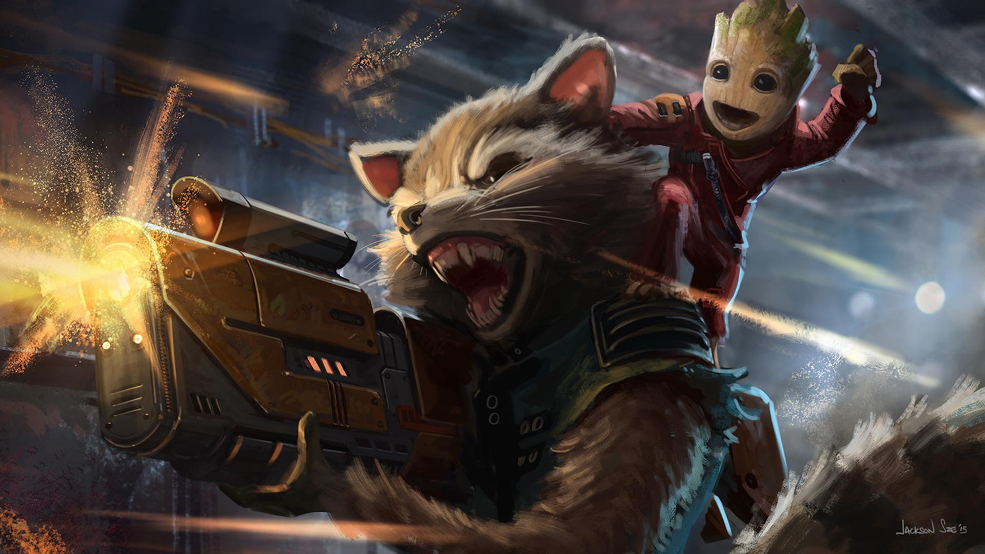 baby groot, #rocket raccoon, #artwork, #guardians of the galaxy