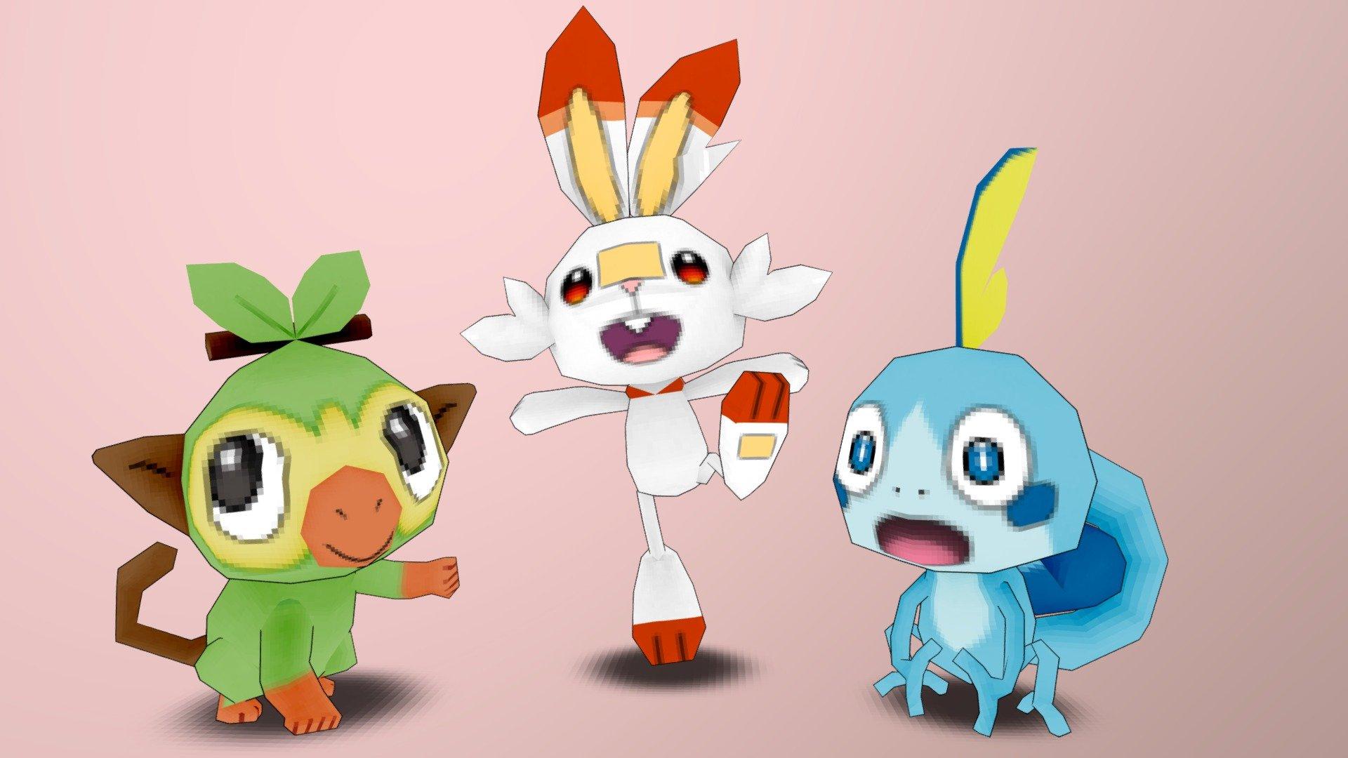 Low Poly Grookey, Scorbunny, And Sobble Model By The Regressor