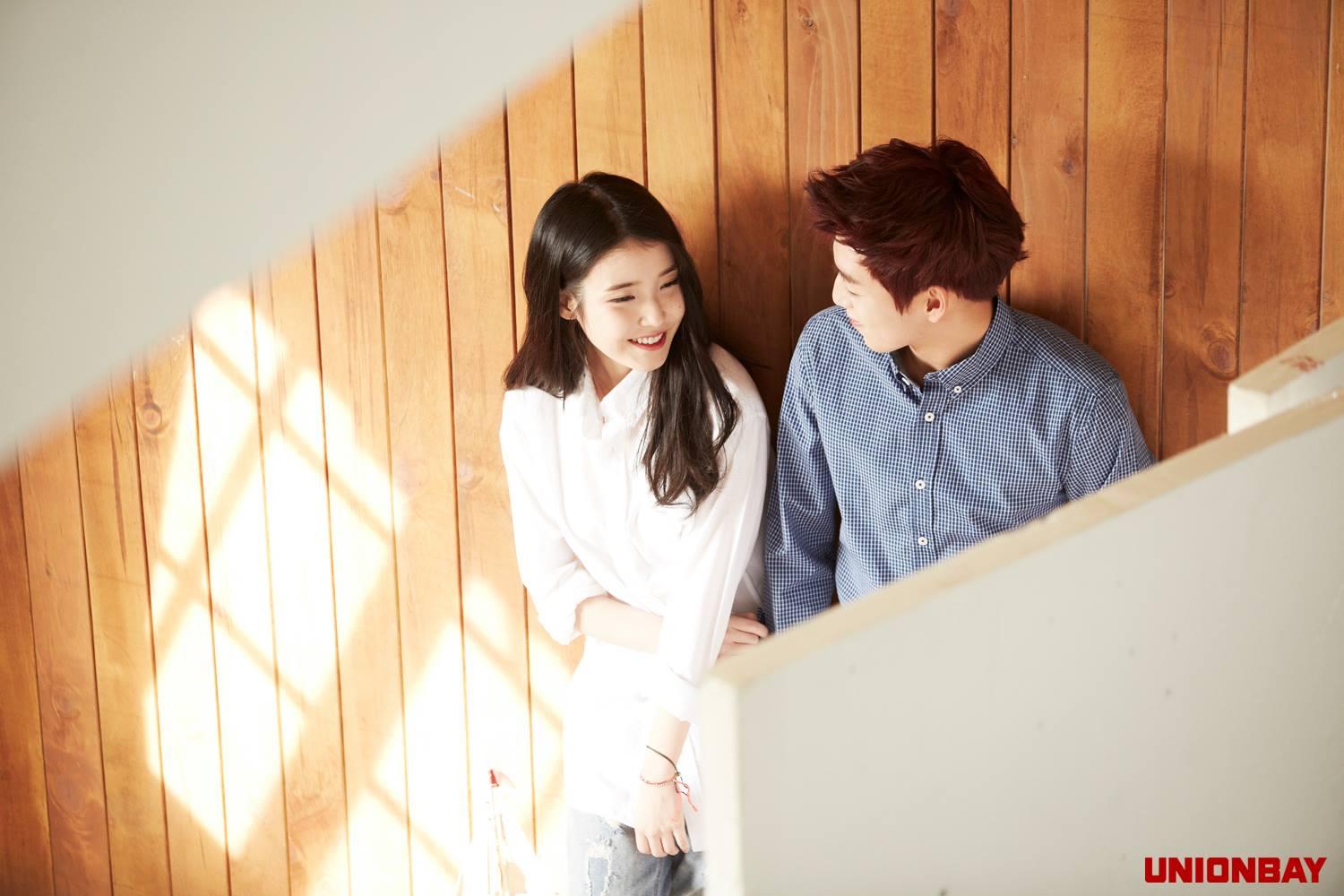 IU x Hyun Woo being cuties in BTS for UnionBay Photo