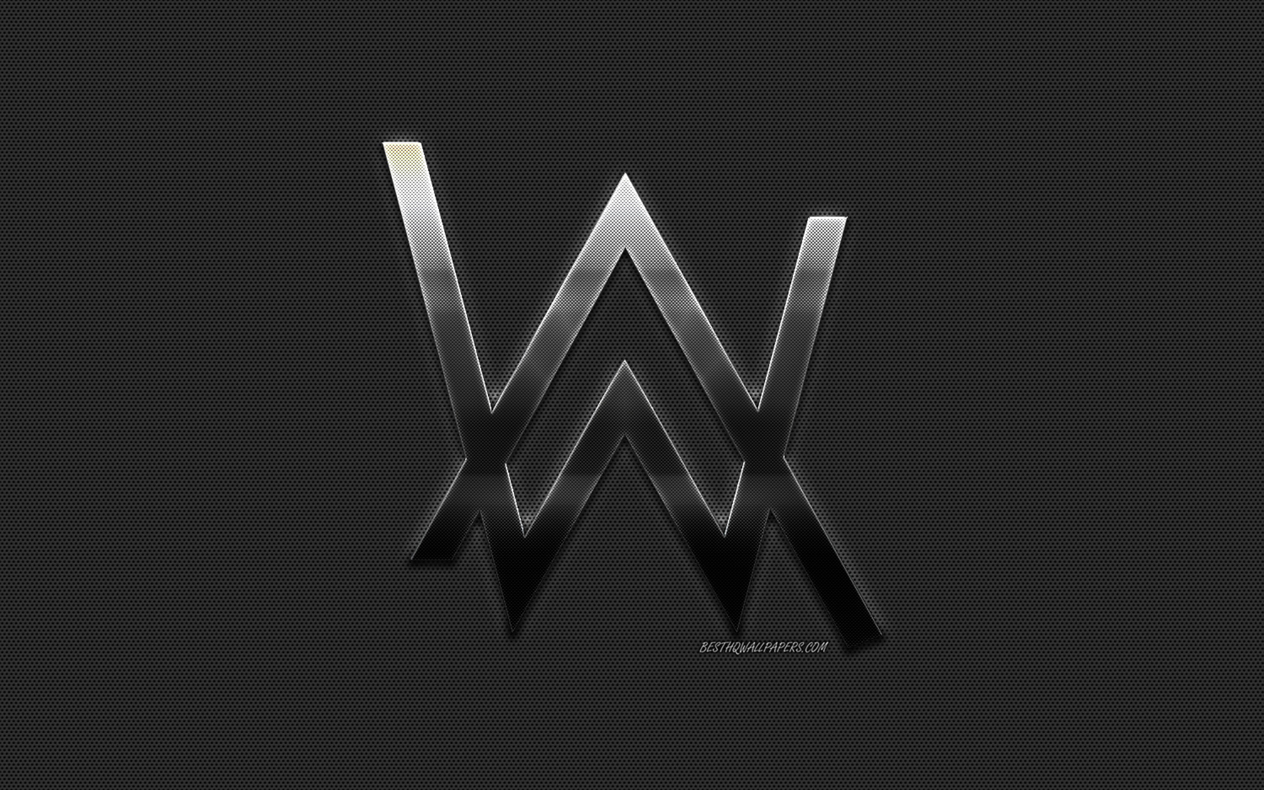Download wallpaper Alan Walker, stylish logo, metallic background