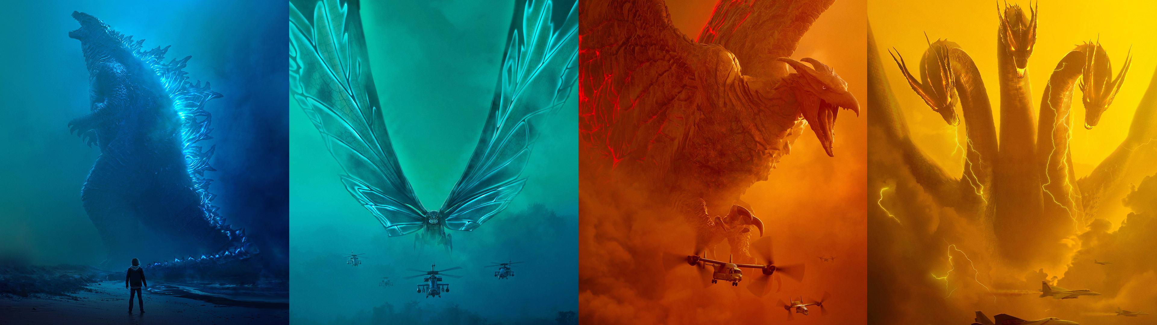 Dual Monitor Version Of The Godzilla Poster Wallpaper