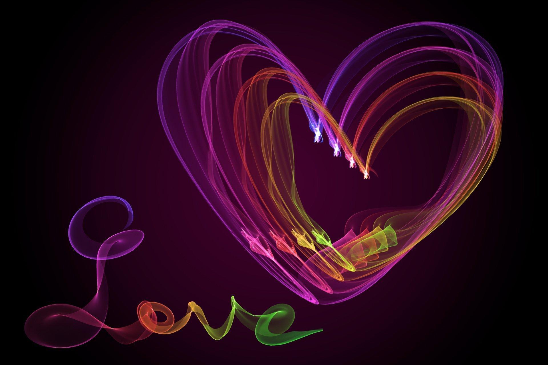 abstract fractal neon colors love heart HD wallpaper