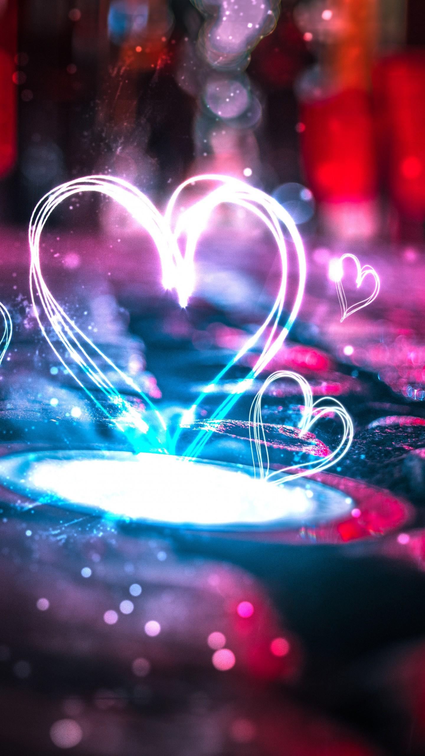 Wallpaper Love hearts, Neon lights, HD, 4K, Love
