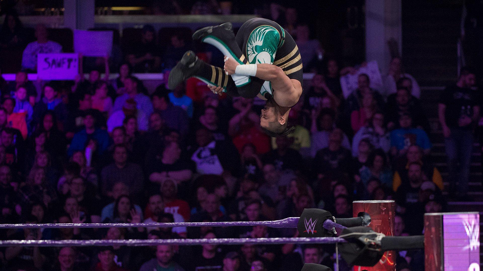 Mustafa Ali showcases the Reverse 450 on Raw: Raw, Jan. 2017