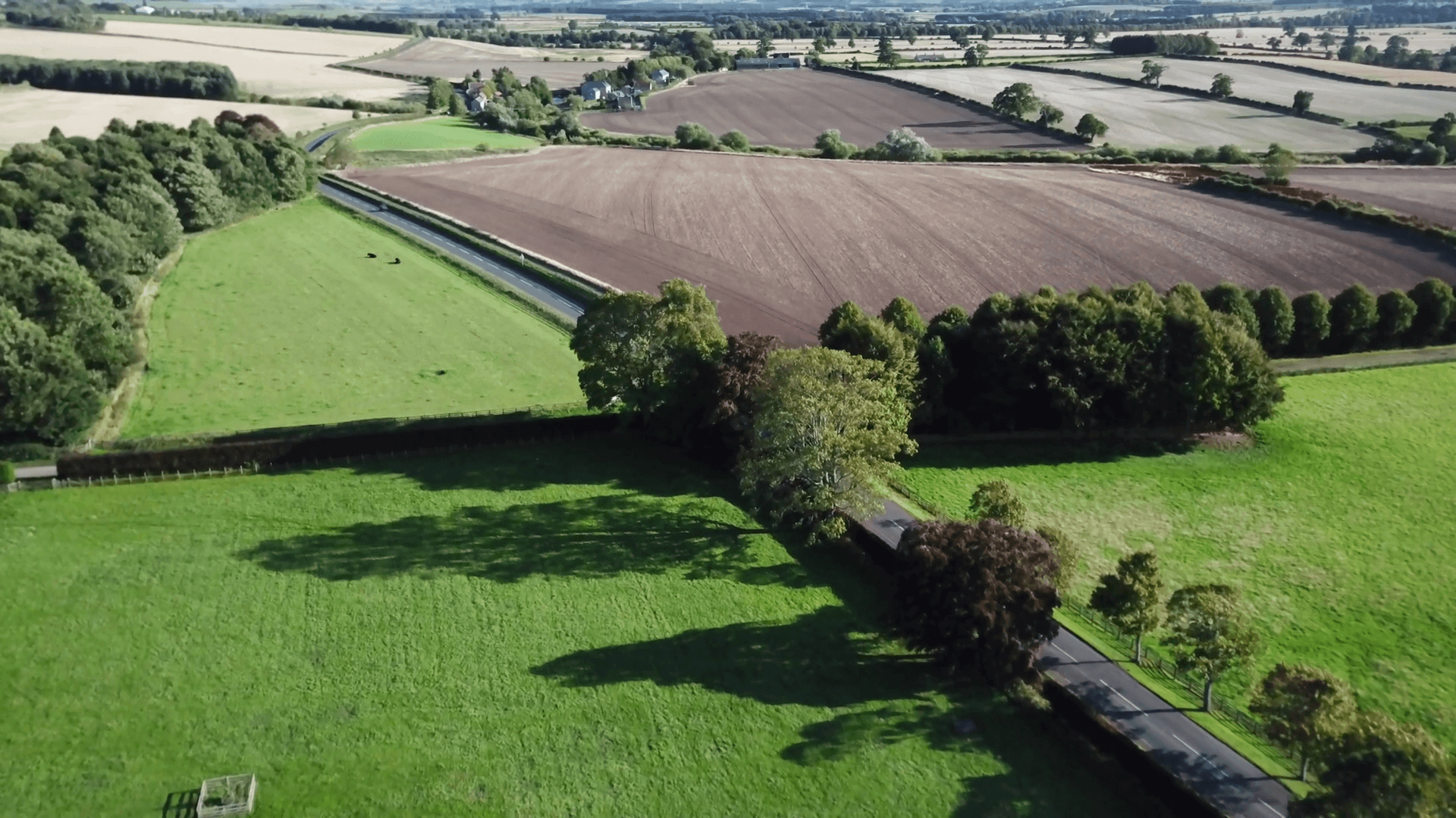 Aerial English Landscape Farm Highway 4 K 006.Lush green landscape