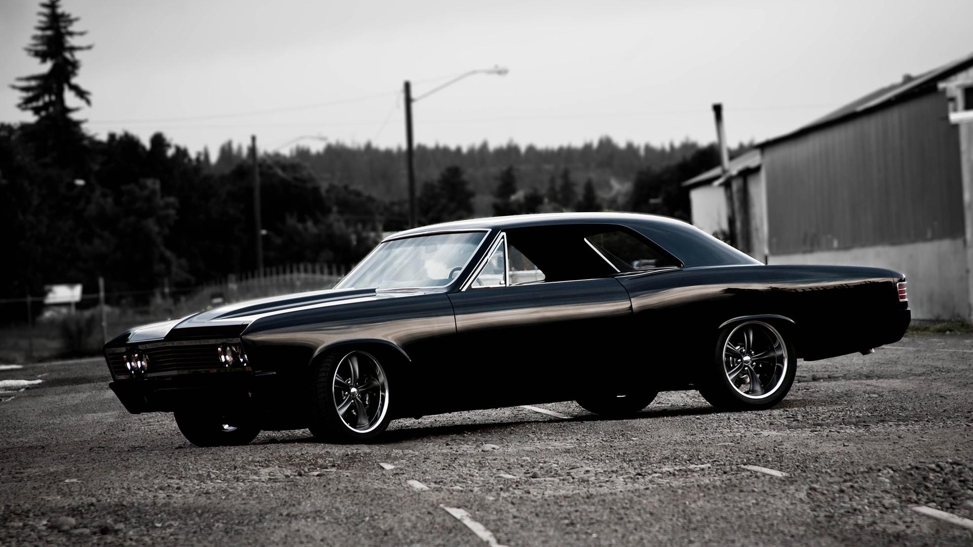 cars, muscle cars, roads, Chevrolet Chevelle SS, black cars, classic