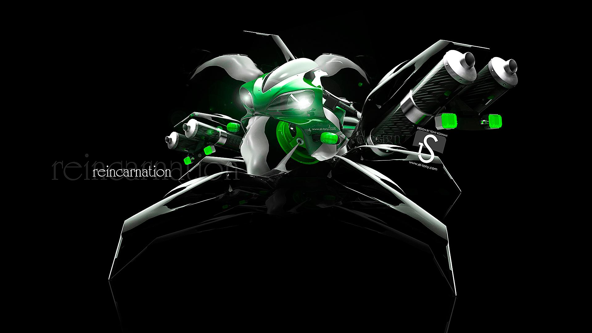 Reincarnation Moto Green Robot Car 2012 HD Wallpaper Design By Tony